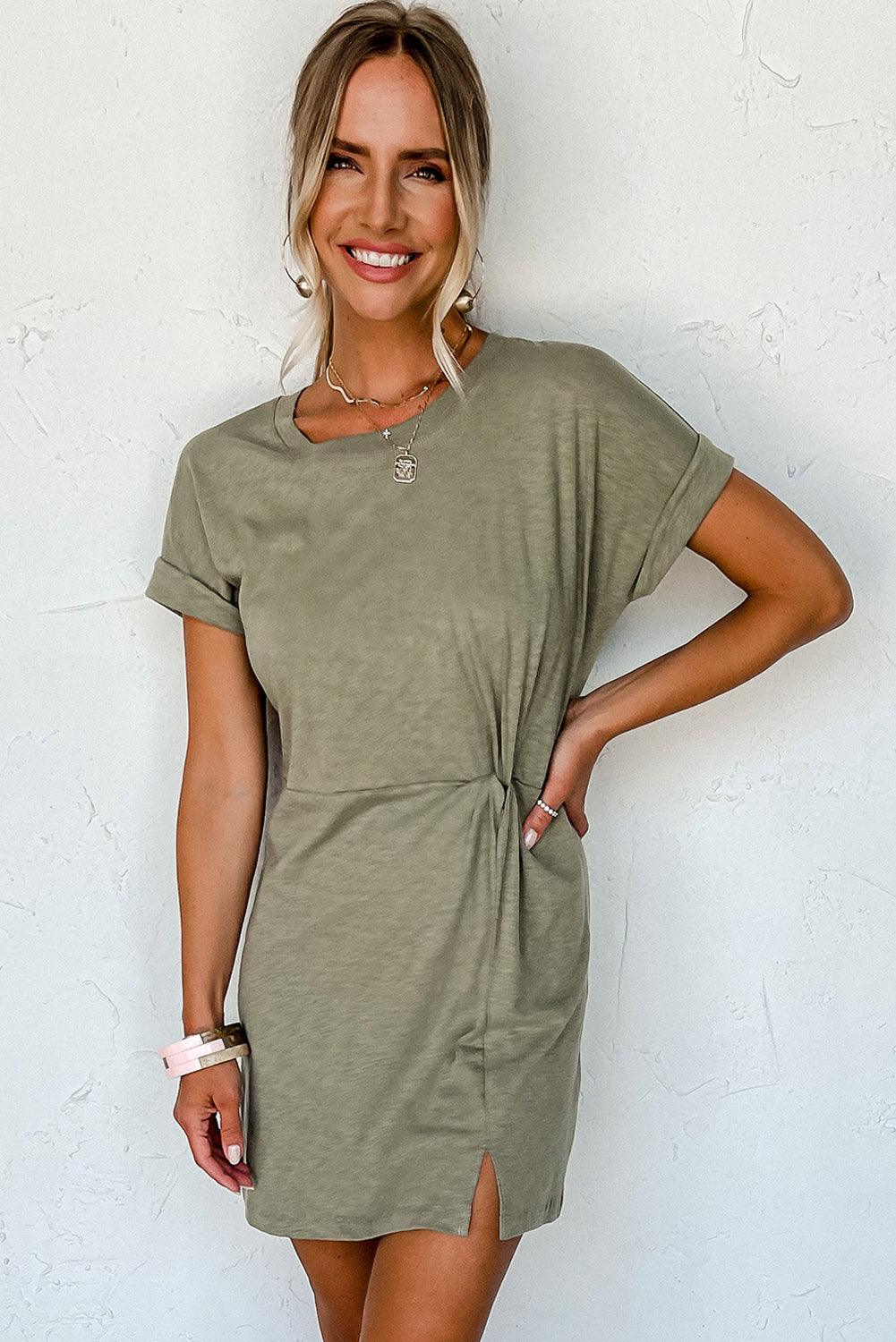 Gevouwen Mouw Twist Mini Jurk - T Shirt Dresses - Jurkjes.co