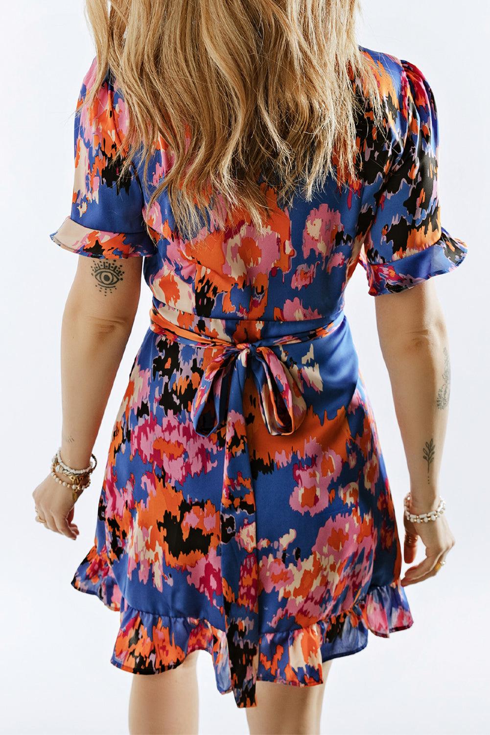 Gewikkelde Jurk met Tie-Dye Print en Ruches - Mini Dresses - Jurkjes.co