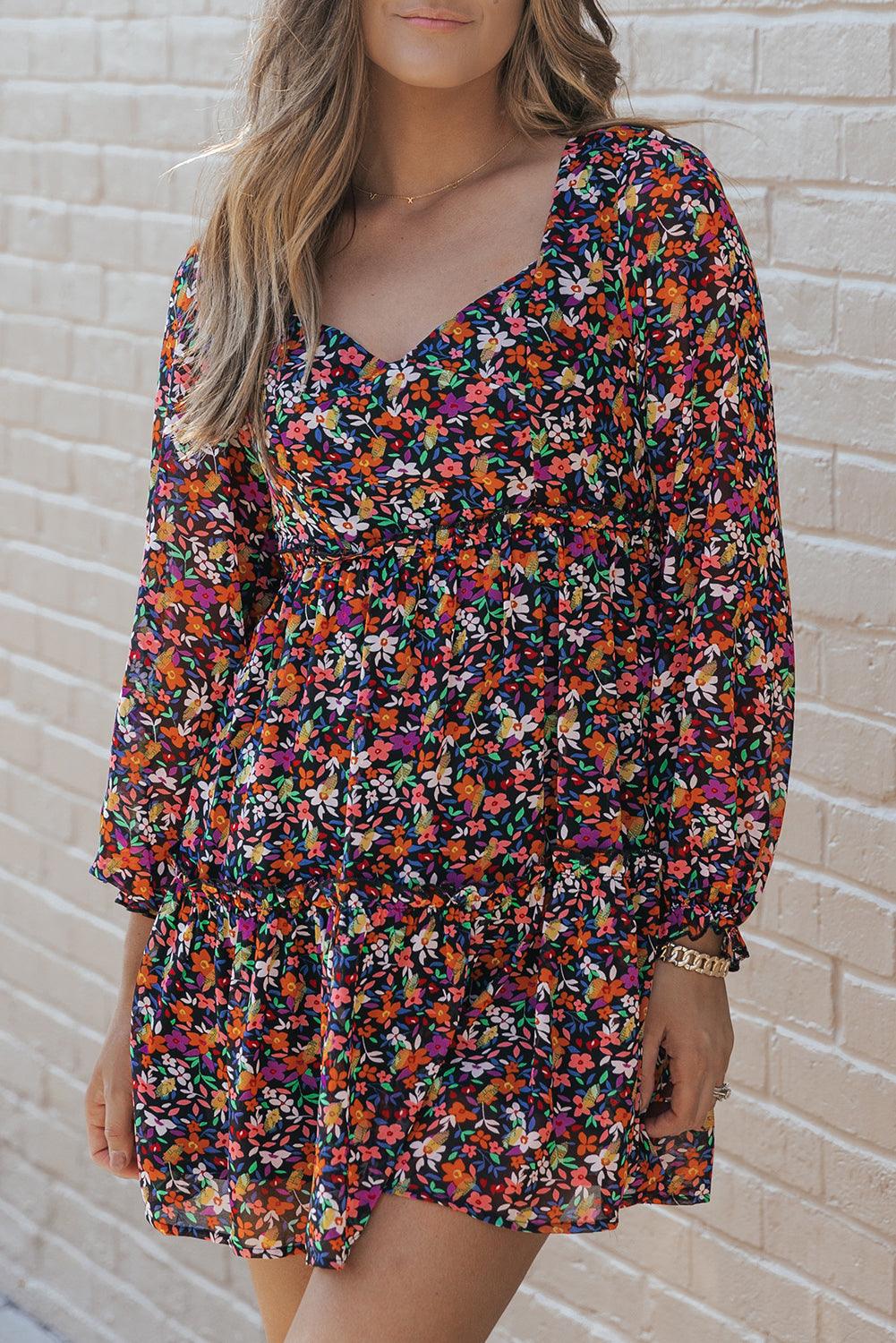 Gewikkelde V-Hals Lange Mouwen Jurk - Floral Dresses - Jurkjes.co