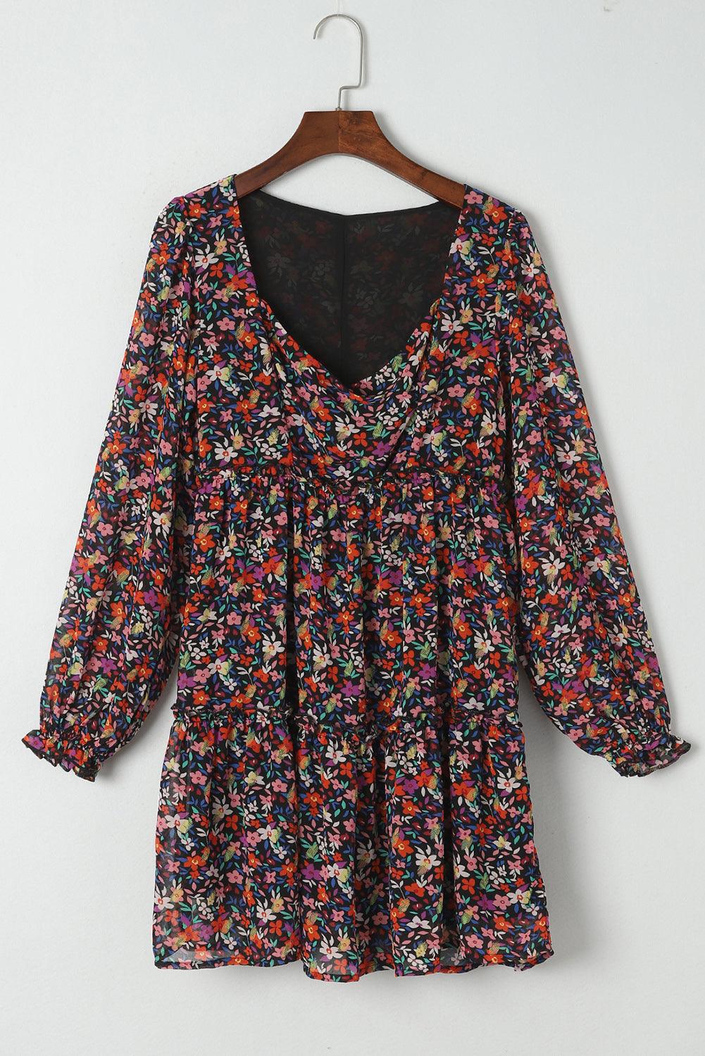 Gewikkelde V-Hals Lange Mouwen Jurk - Floral Dresses - Jurkjes.co