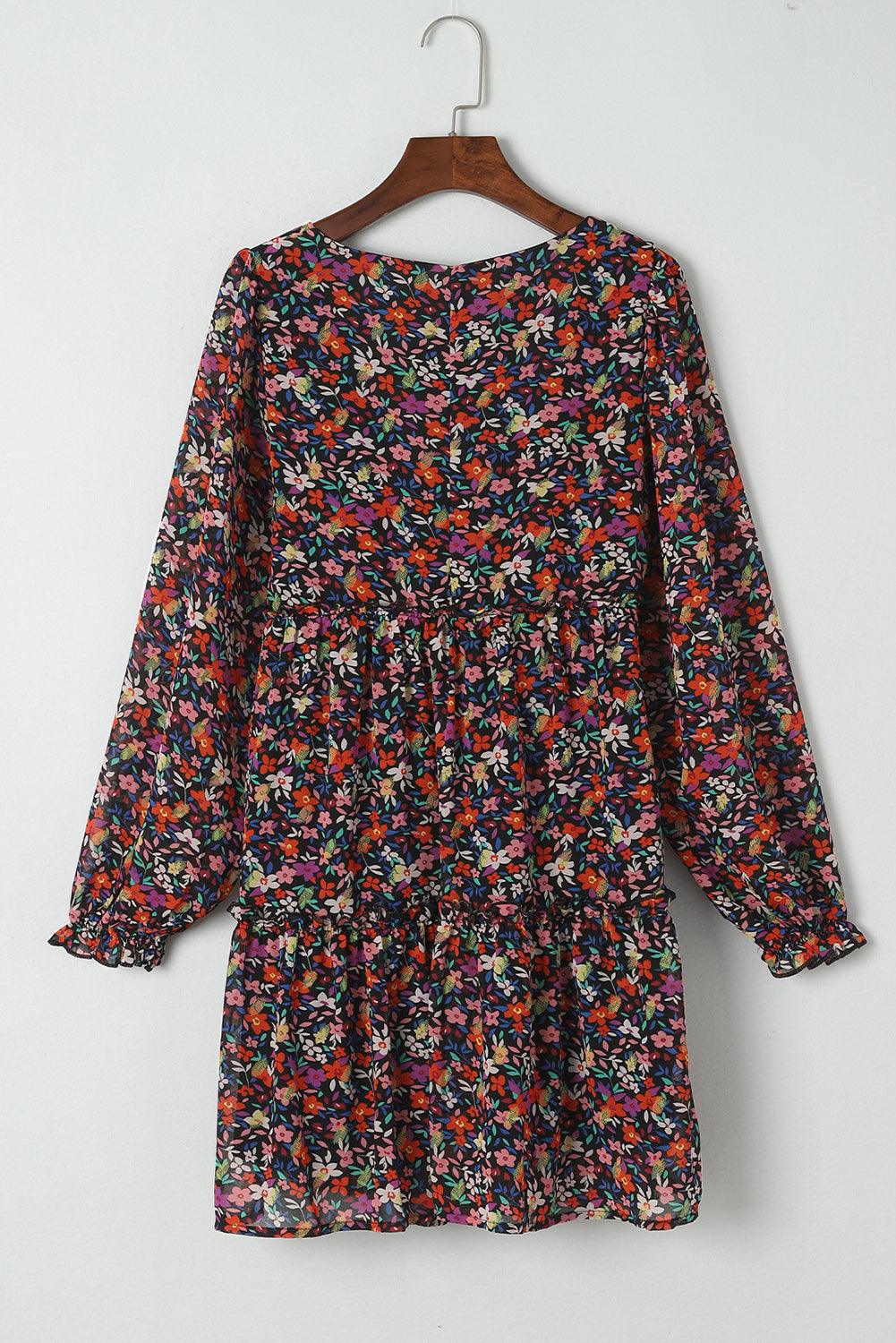 Gewikkelde V-Hals Lange Mouwen Jurk - Floral Dresses - Jurkjes.co