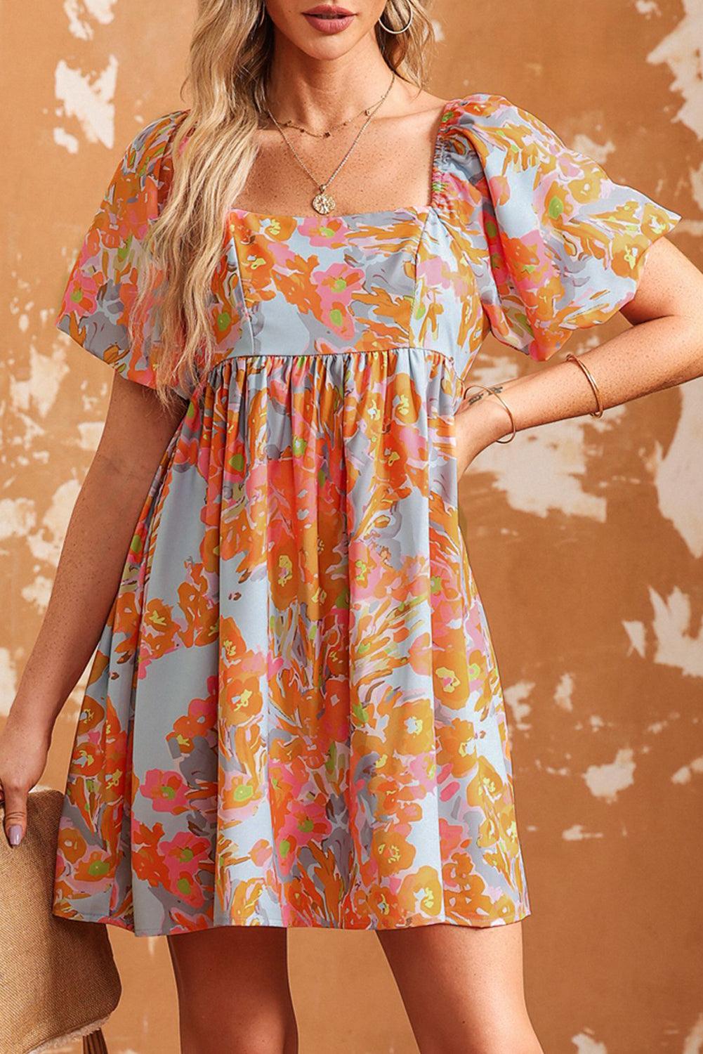 Hoge Taille Jurk met Pofmouwen en Bloemen - Floral Dresses - Jurkjes.co