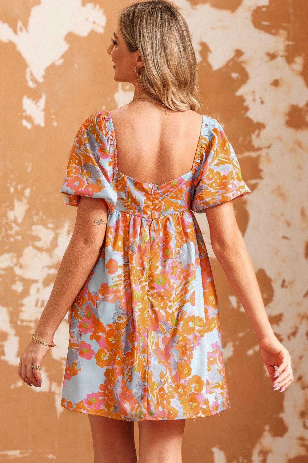 Hoge Taille Jurk met Pofmouwen en Bloemen - Floral Dresses - Jurkjes.co