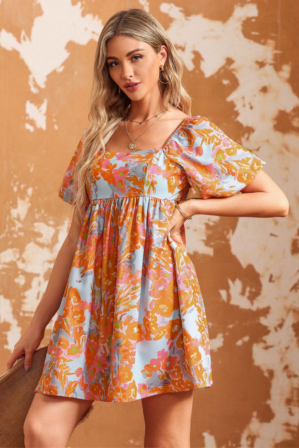 Hoge Taille Jurk met Pofmouwen en Bloemen - Floral Dresses - Jurkjes.co