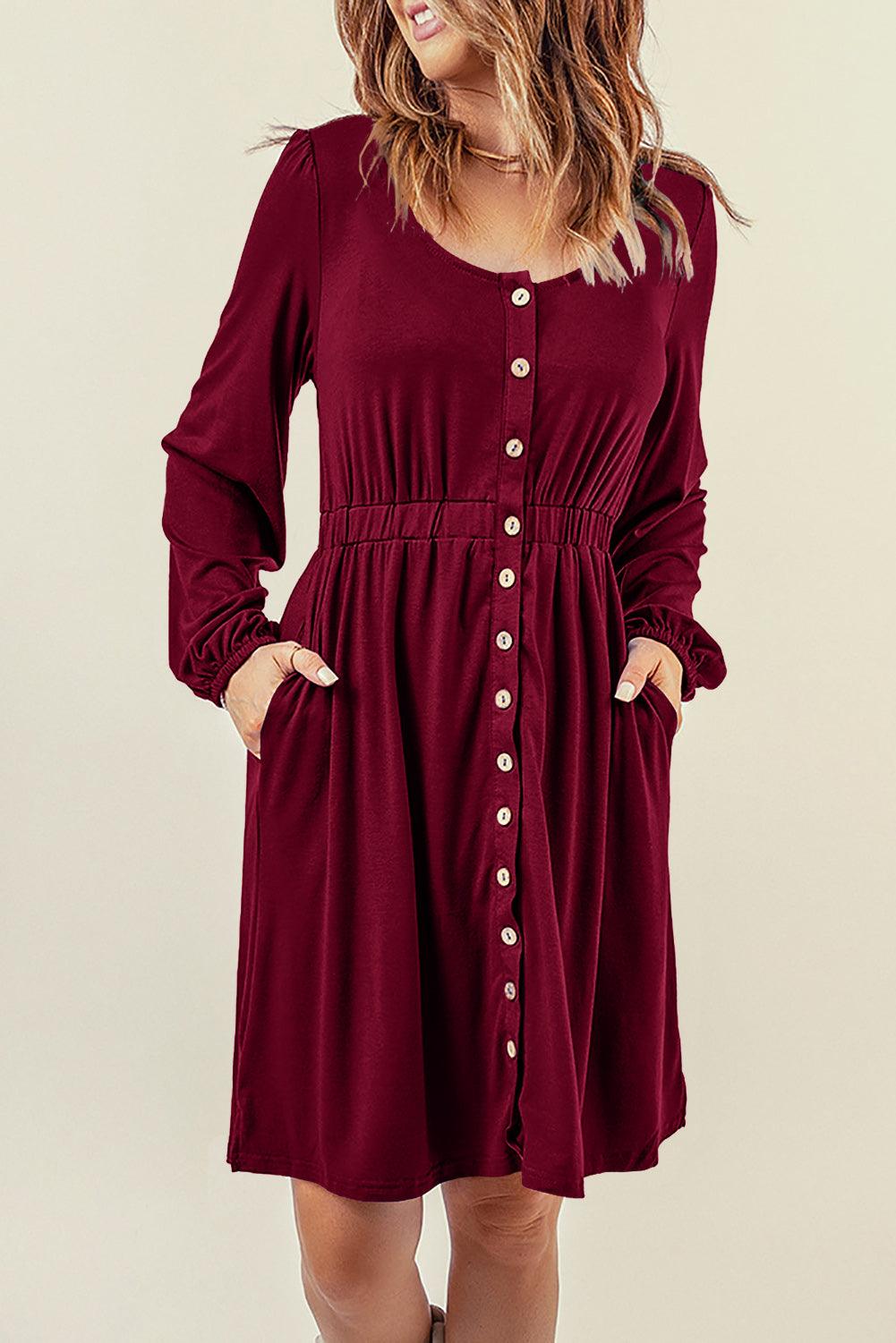 Hoge Taille Lange Mouw Overhemdjurk - Midi Dresses - Jurkjes.co