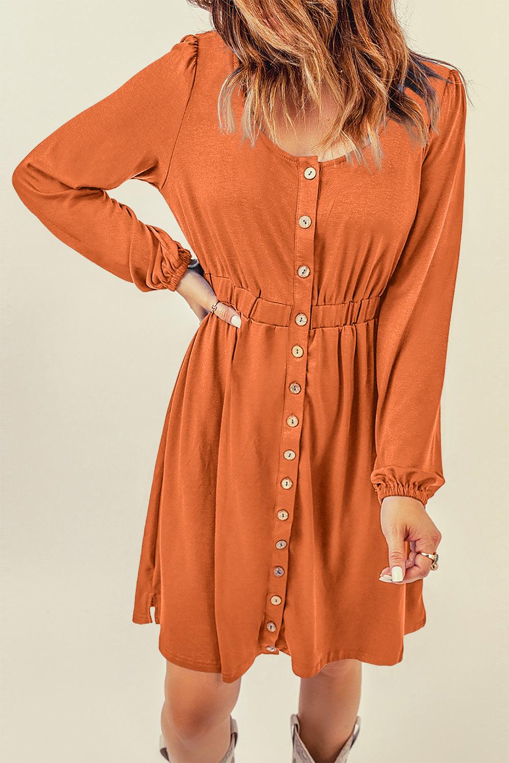 Hoge Taille Lange Mouw Overhemdjurk - Midi Dresses - Jurkjes.co