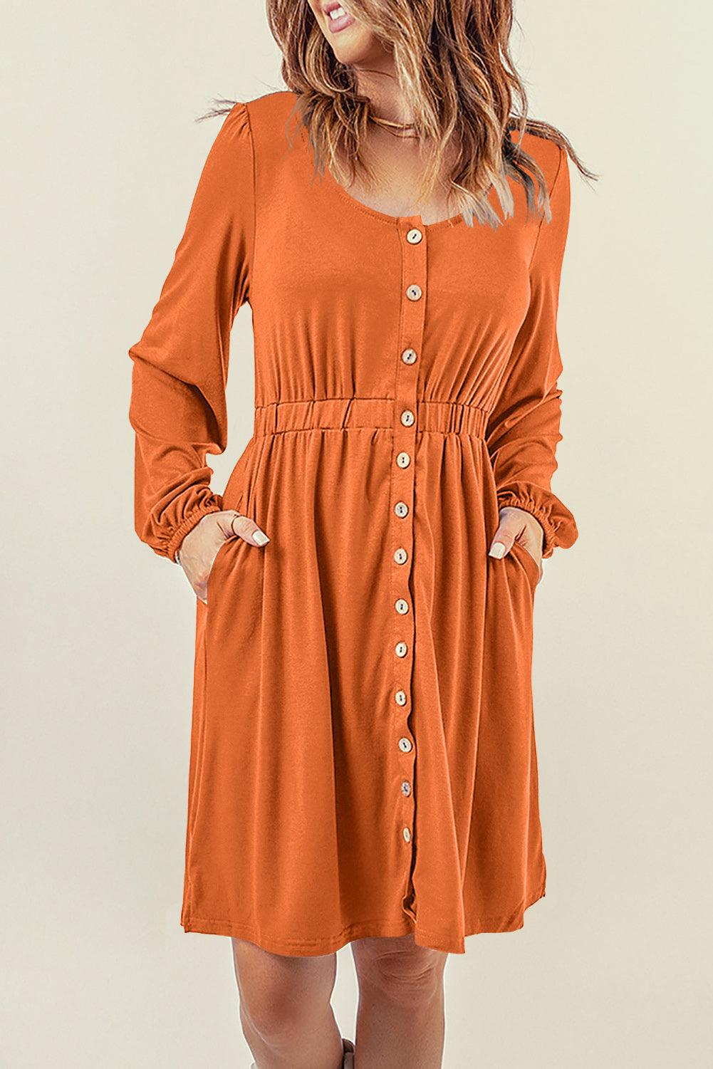 Hoge Taille Lange Mouw Overhemdjurk - Midi Dresses - Jurkjes.co