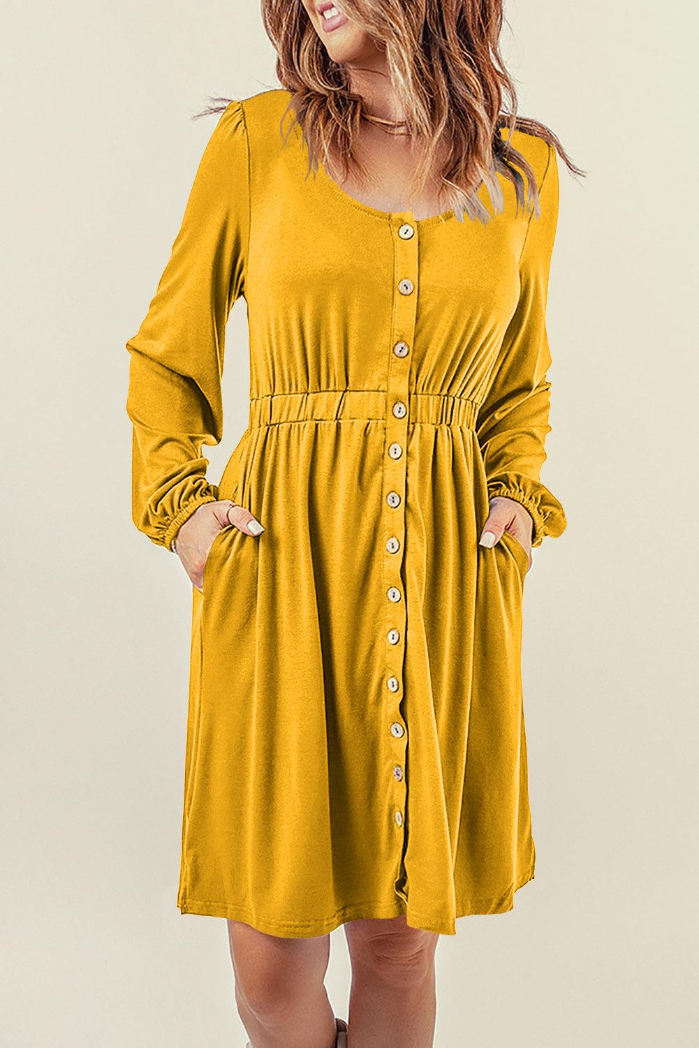 Hoge Taille Lange Mouw Overhemdjurk - Midi Dresses - Jurkjes.co