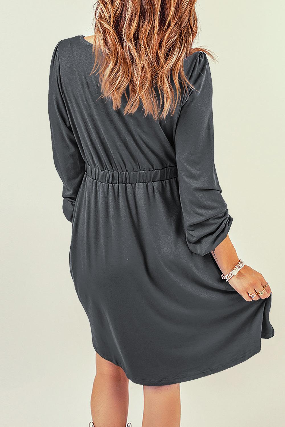 Hoge Taille Lange Mouw Overhemdjurk - Midi Dresses - Jurkjes.co