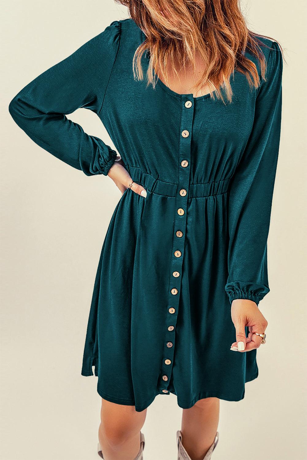 Hoge Taille Lange Mouw Overhemdjurk - Midi Dresses - Jurkjes.co