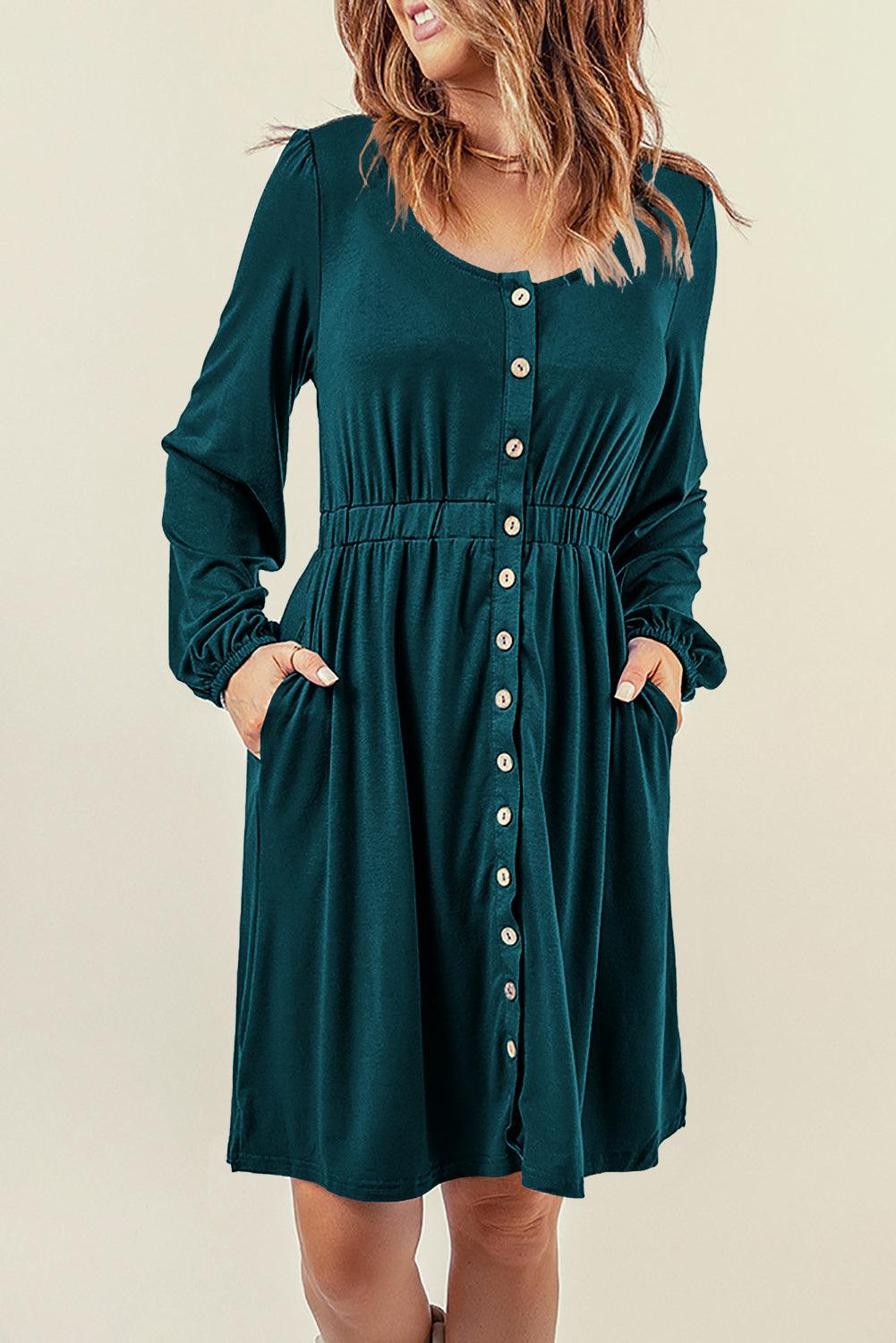 Hoge Taille Lange Mouw Overhemdjurk - Midi Dresses - Jurkjes.co