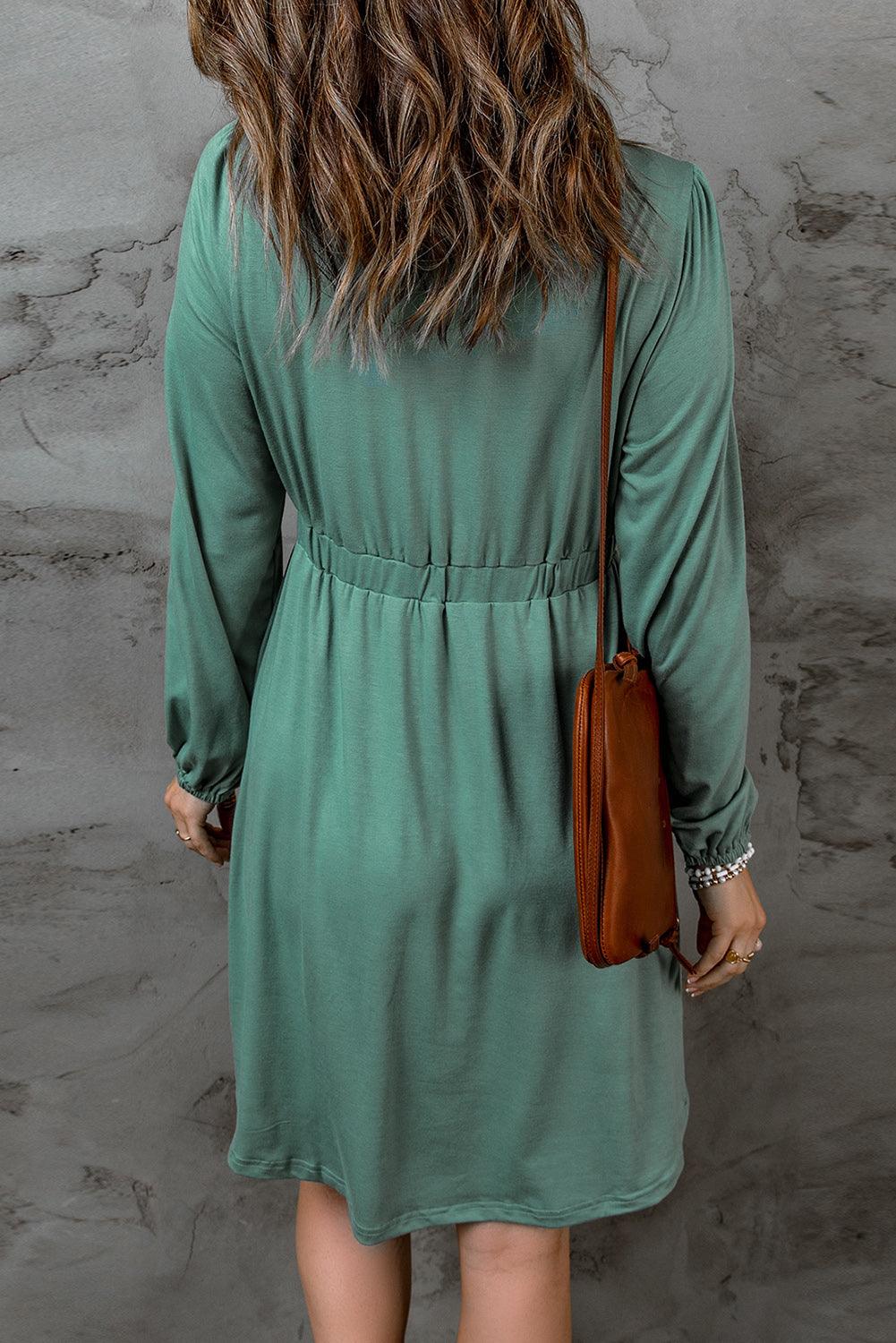 Hoge Taille Lange Mouw Overhemdjurk - Midi Dresses - Jurkjes.co