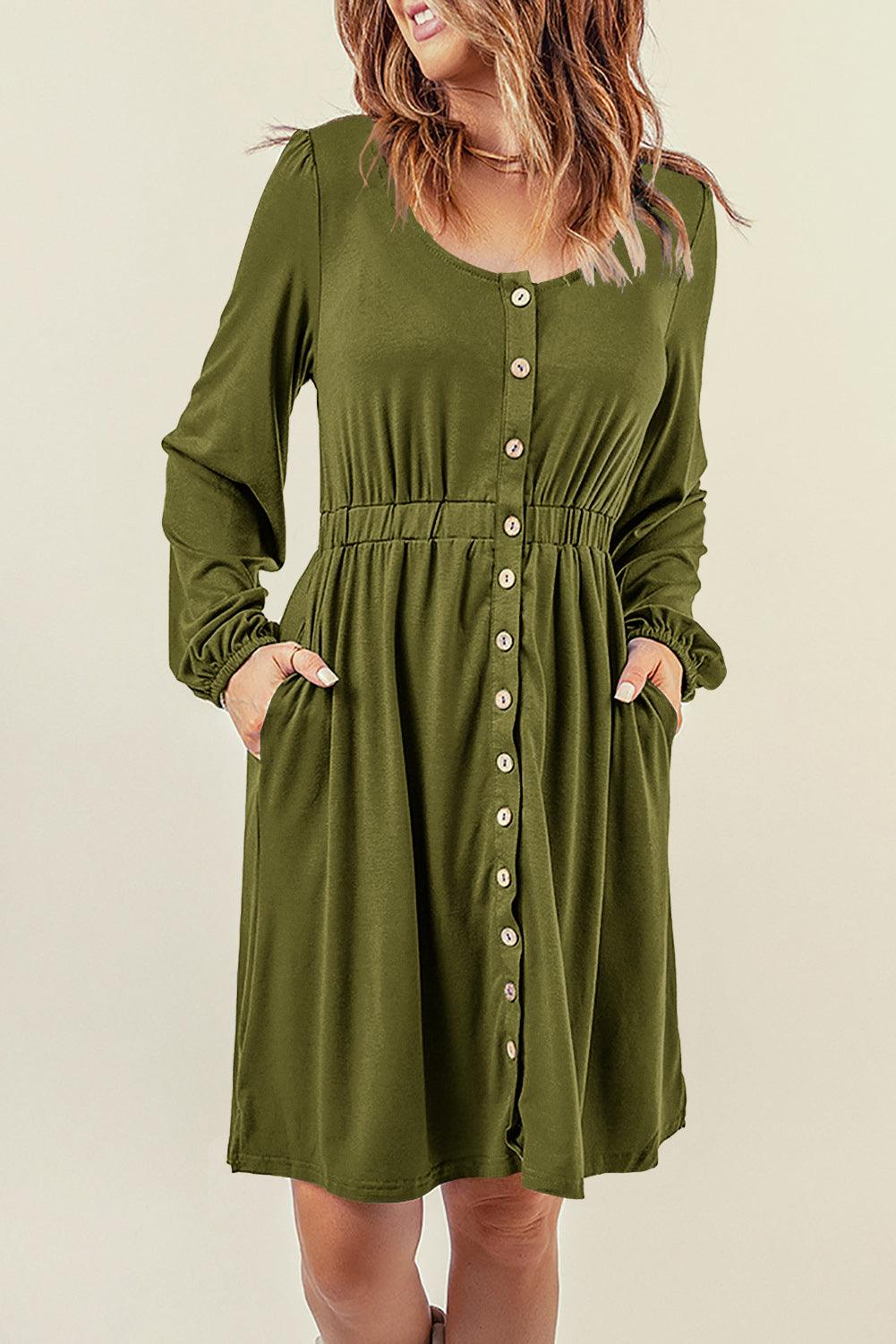 Hoge Taille Lange Mouw Overhemdjurk - Midi Dresses - Jurkjes.co