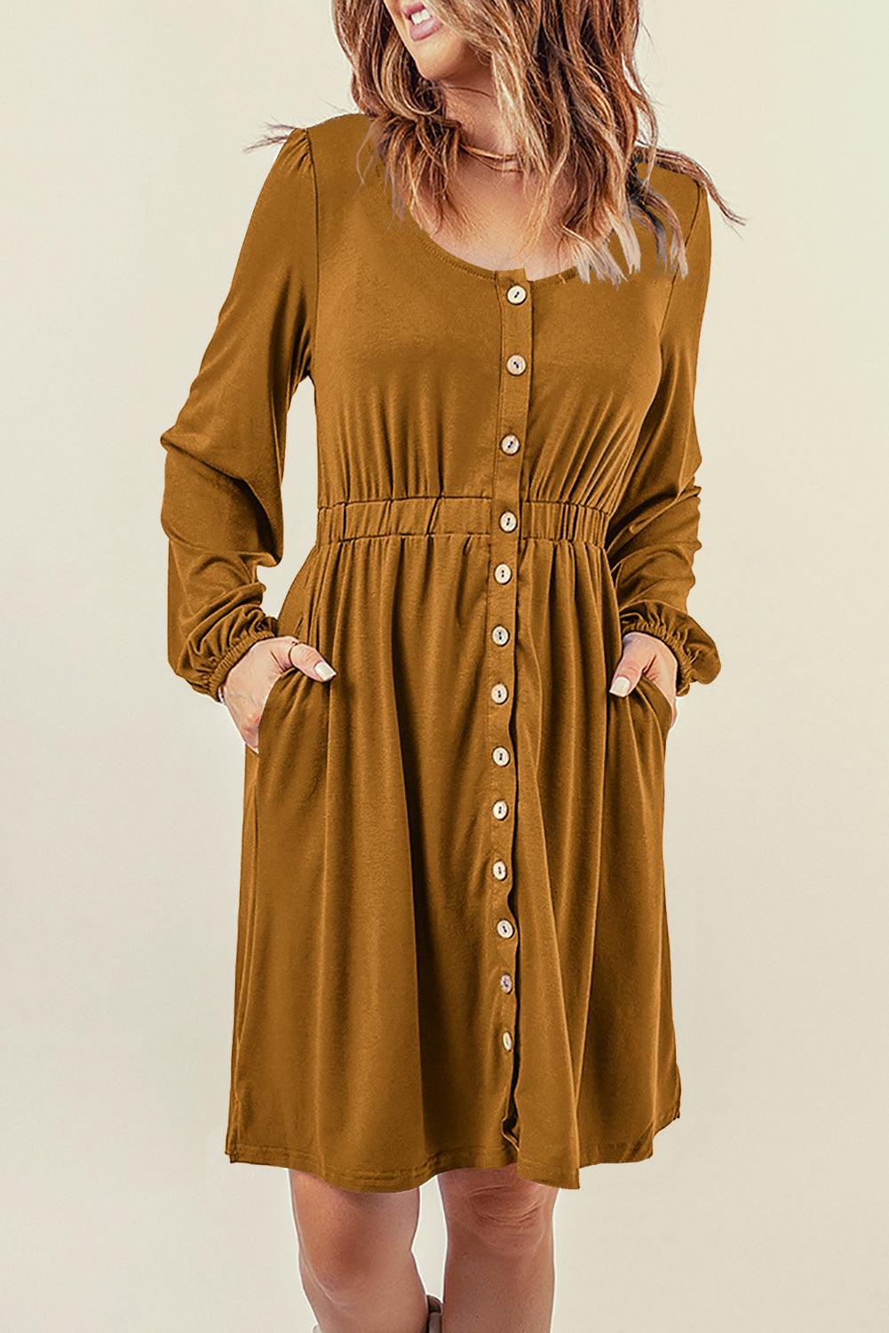 Hoge Taille Lange Mouw Overhemdjurk - Midi Dresses - Jurkjes.co