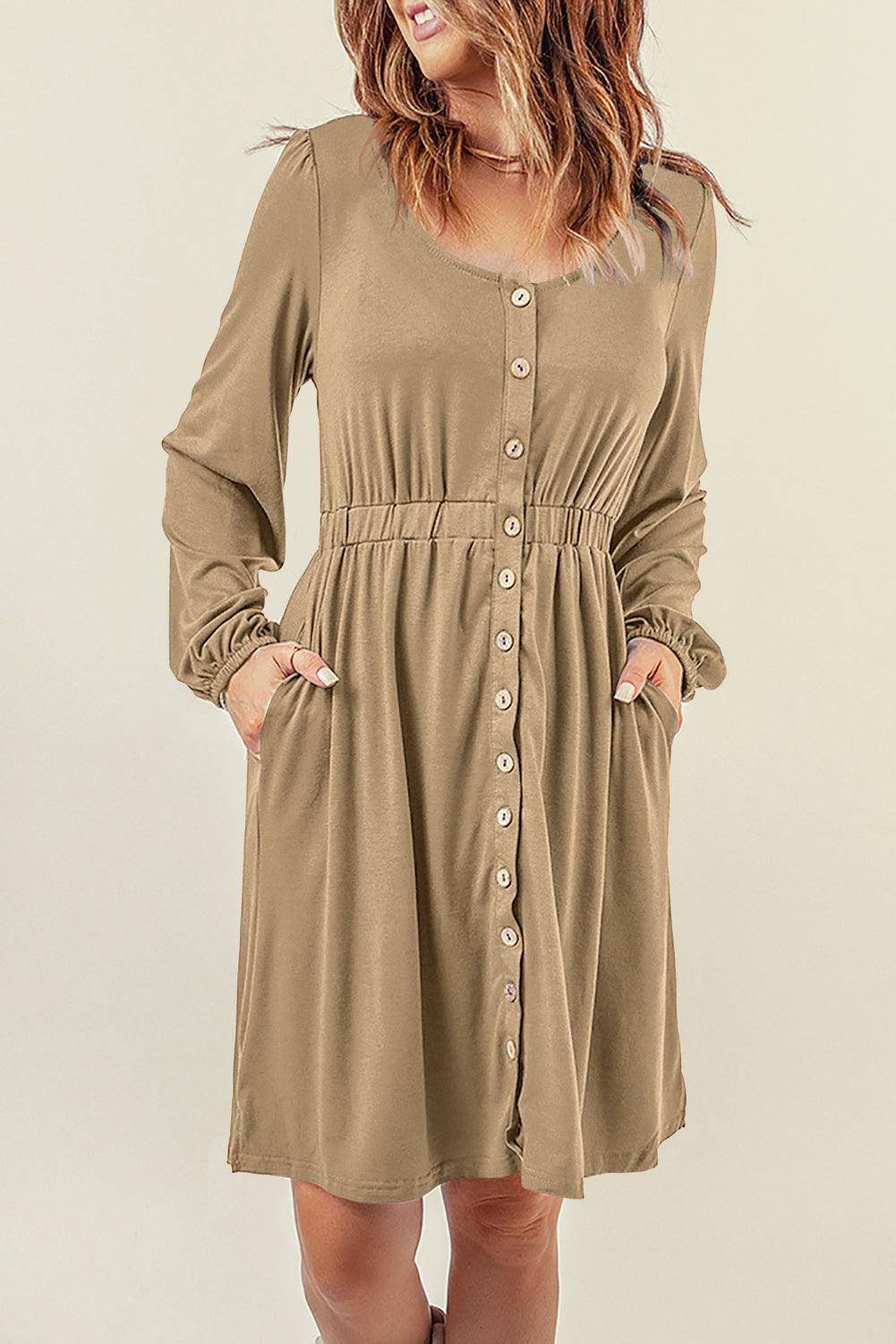 Hoge Taille Lange Mouw Overhemdjurk - Midi Dresses - Jurkjes.co