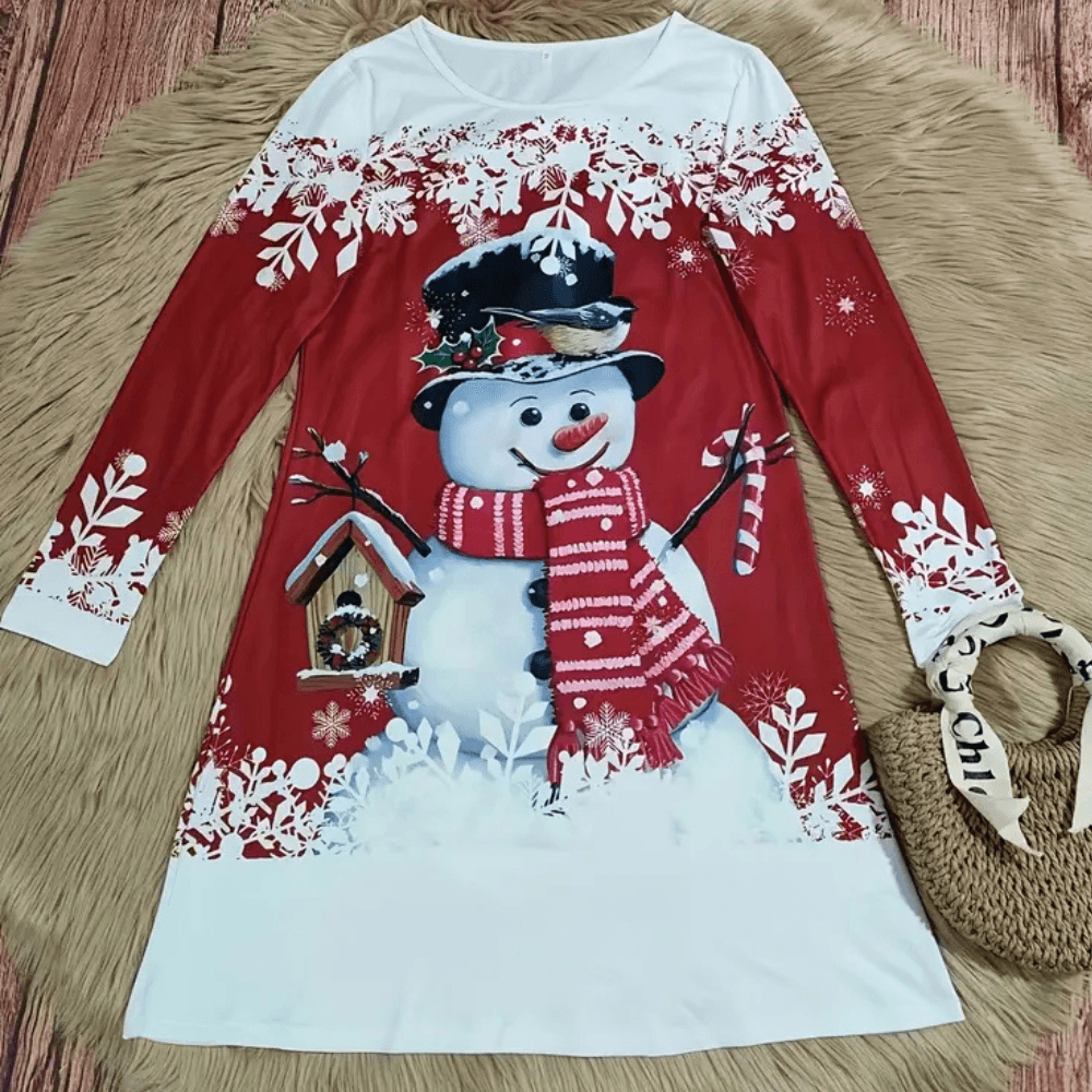 Kerstjurk met Sneeuwpopmotief - Dresses - Jurkjes.co