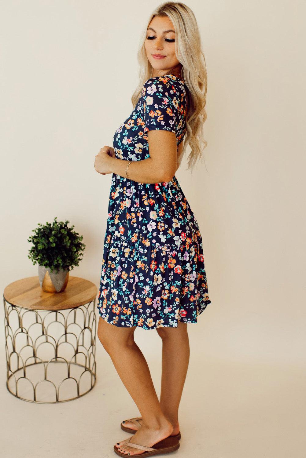 Korte Mouw A-lijn Bloemenjurk - Floral Dresses - Jurkjes.co