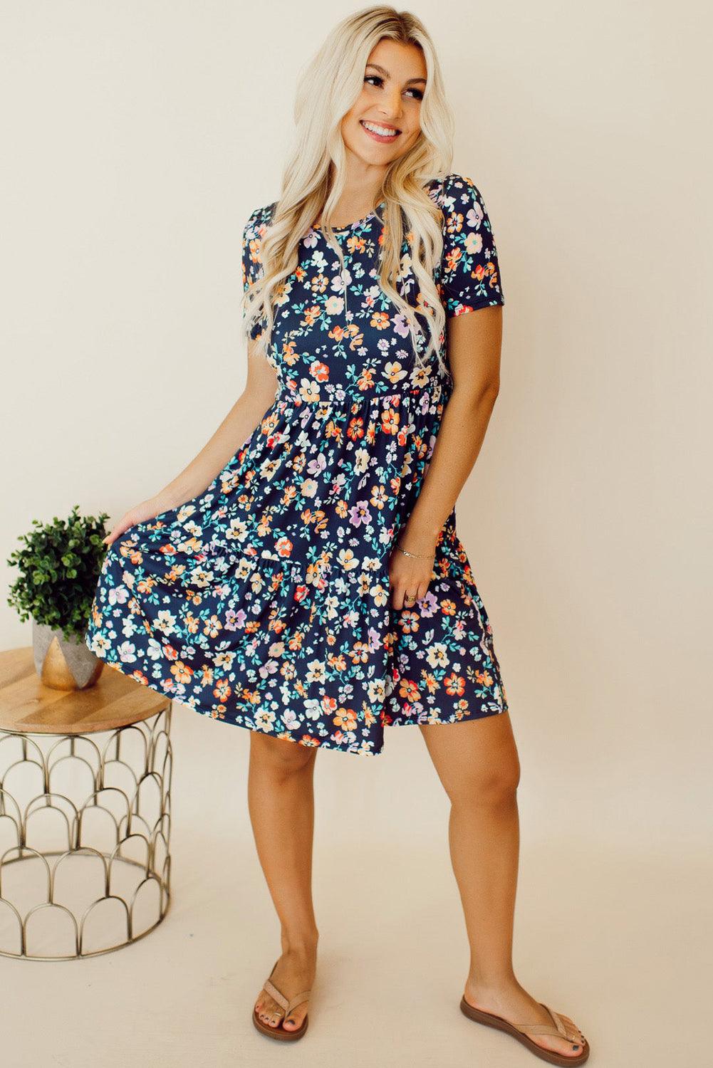 Korte Mouw A-lijn Bloemenjurk - Floral Dresses - Jurkjes.co