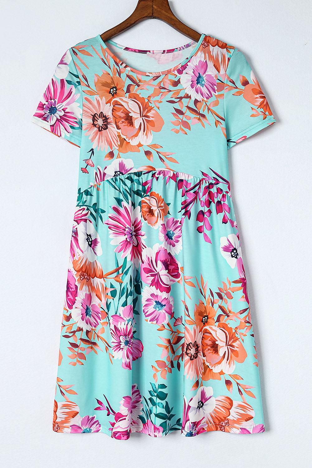 Kortemouw Hoge Taille Bloemenjurk - T Shirt Dresses - Jurkjes.co