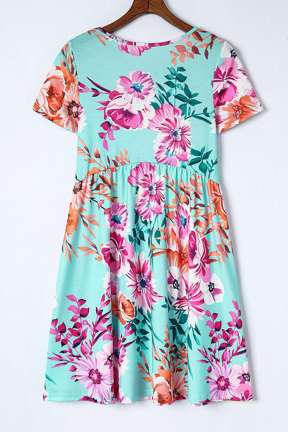 Kortemouw Hoge Taille Bloemenjurk - T Shirt Dresses - Jurkjes.co