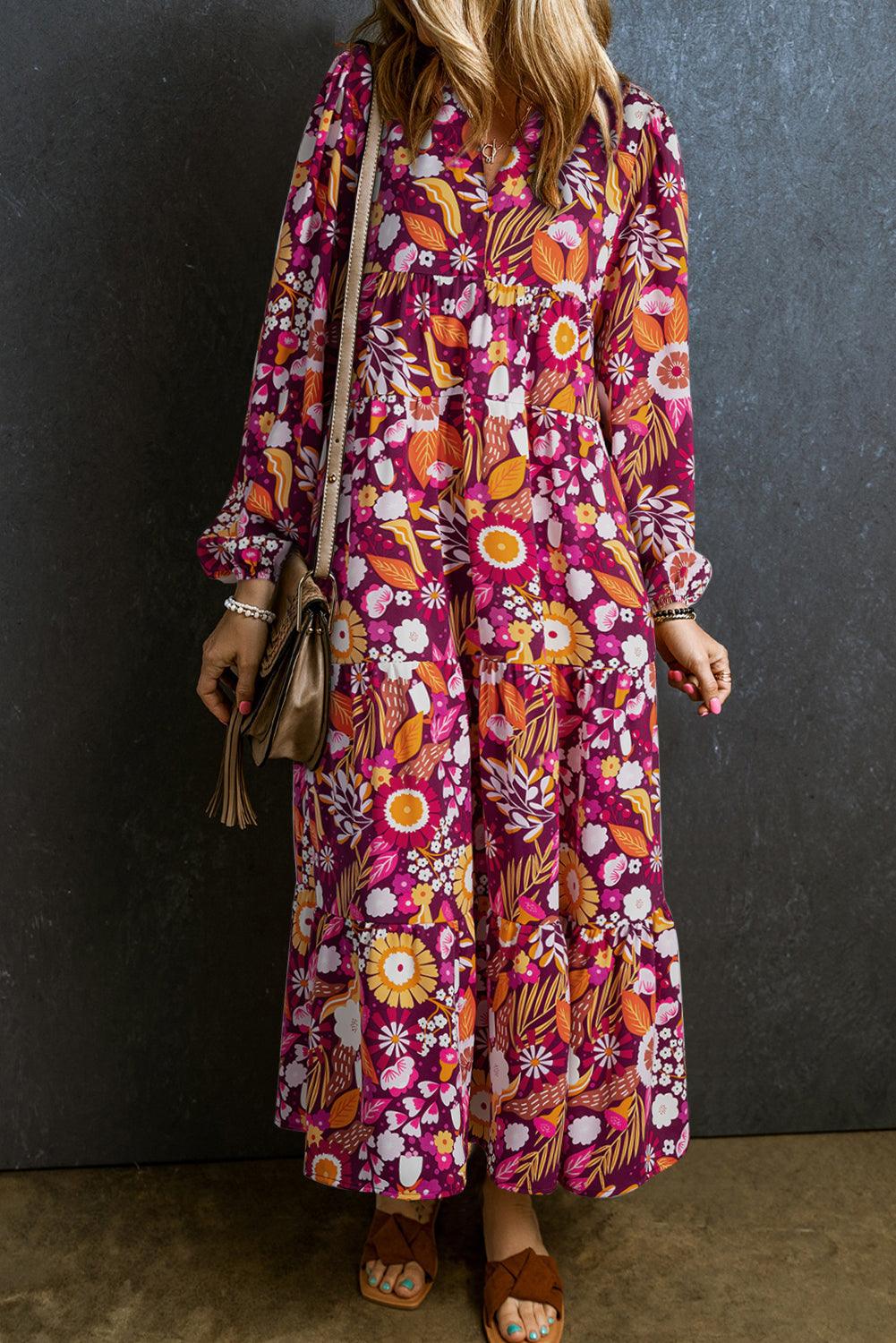 Lange Jurk met Bloemenprint en Kraag - Maxi Dresses - Jurkjes.co