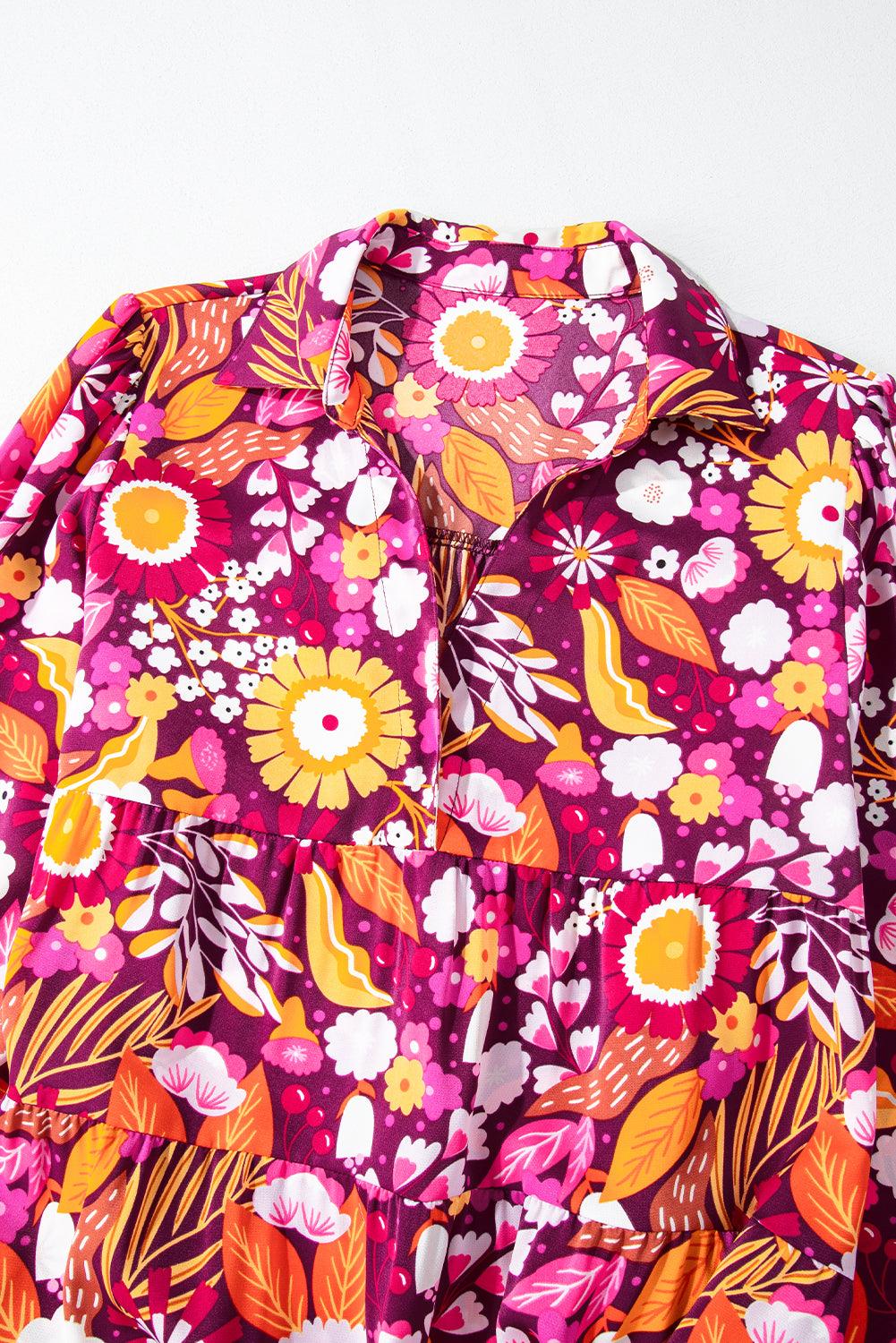 Lange Jurk met Bloemenprint en Kraag - Maxi Dresses - Jurkjes.co