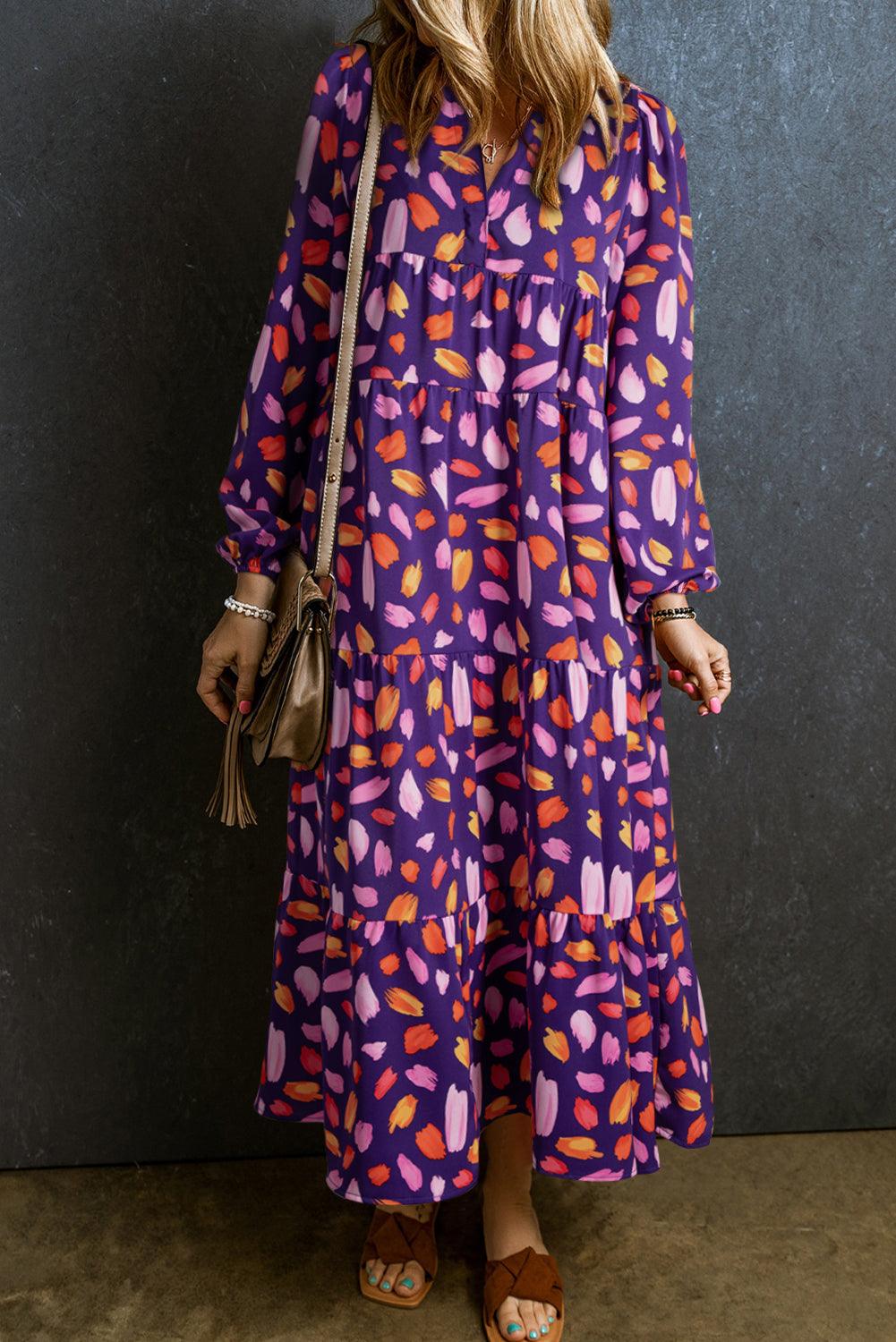 Lange Jurk met Bloemenprint en Kraag - Maxi Dresses - Jurkjes.co