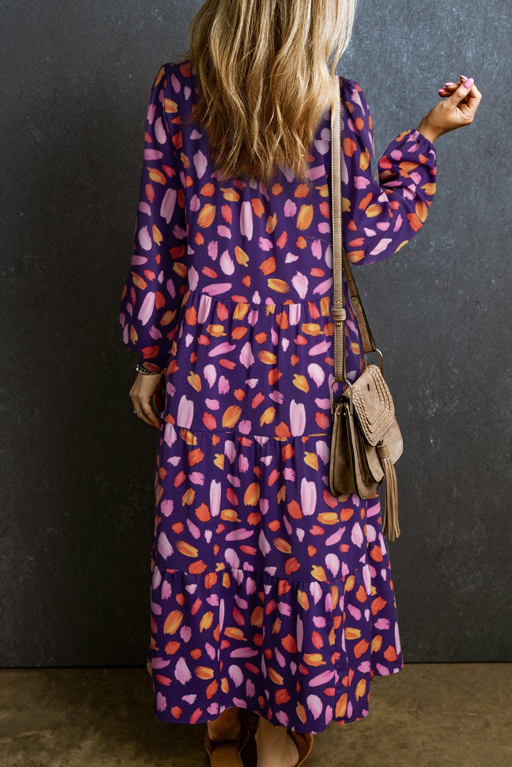 Lange Jurk met Bloemenprint en Kraag - Maxi Dresses - Jurkjes.co