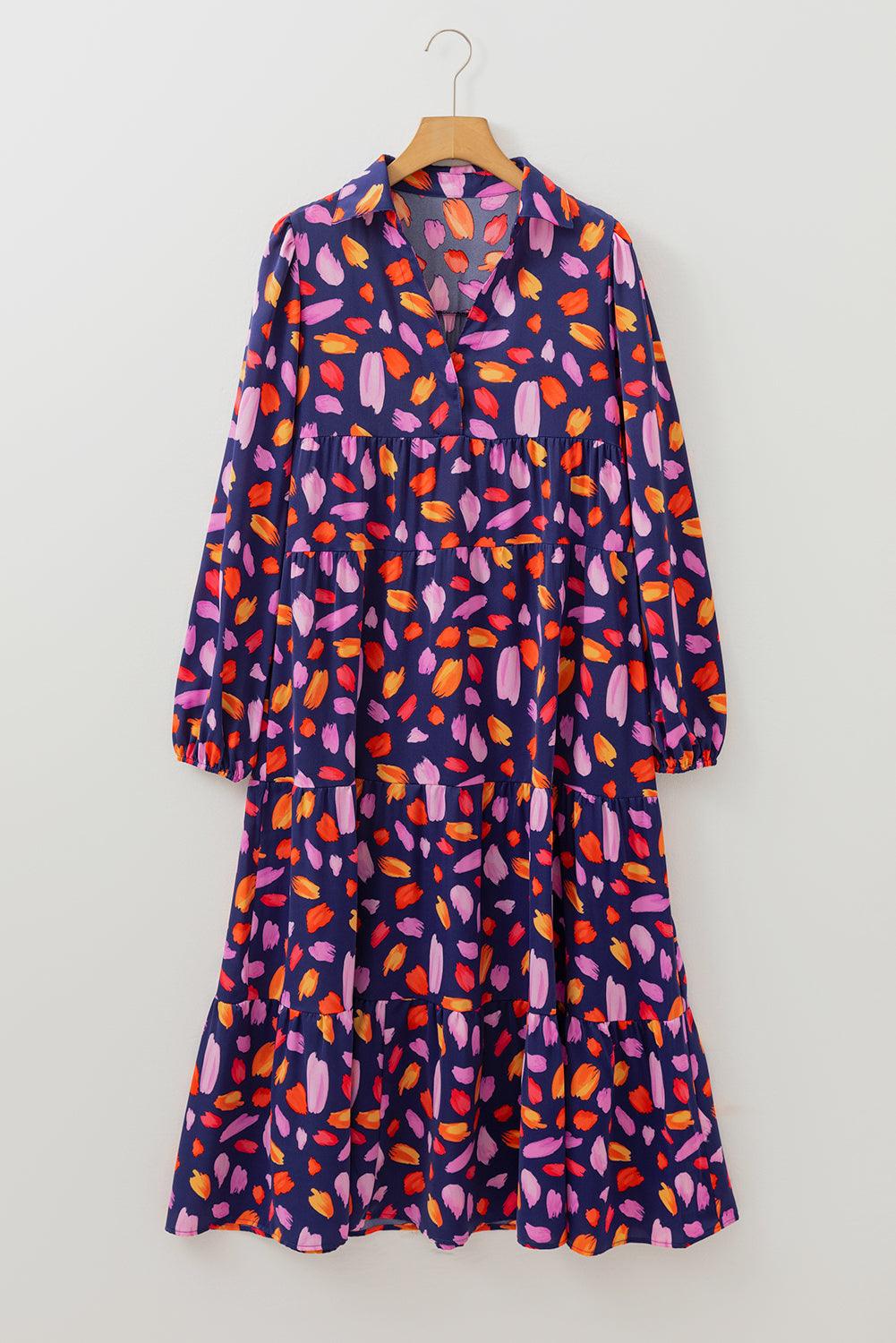 Lange Jurk met Bloemenprint en Kraag - Maxi Dresses - Jurkjes.co