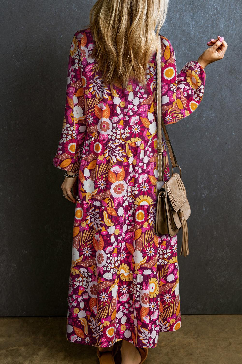 Lange Jurk met Bloemenprint en Kraag - Maxi Dresses - Jurkjes.co