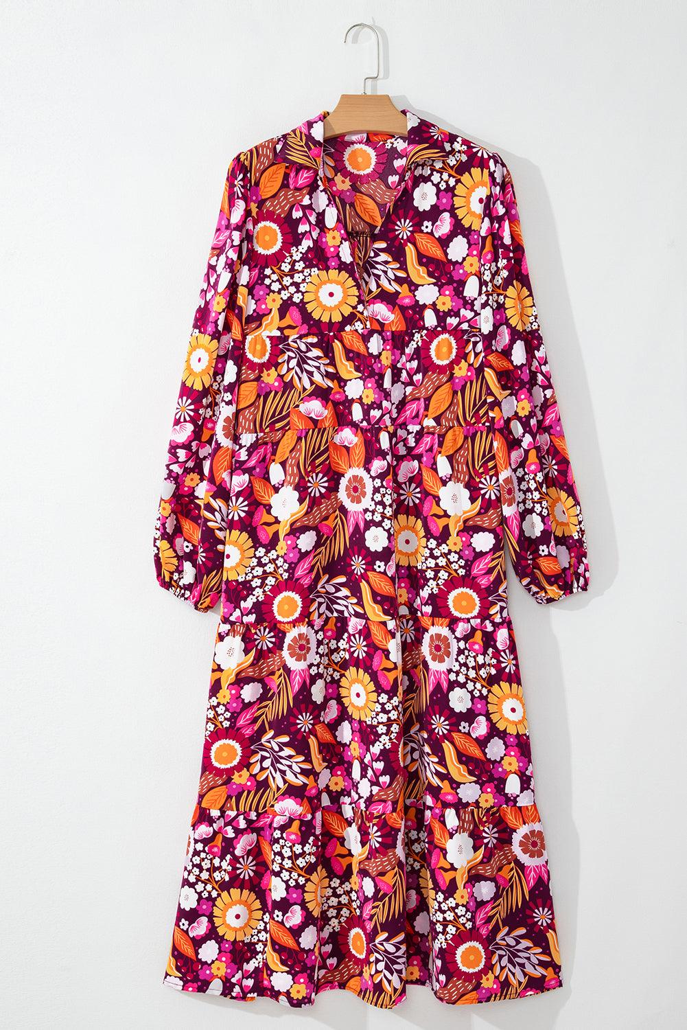 Lange Jurk met Bloemenprint en Kraag - Maxi Dresses - Jurkjes.co