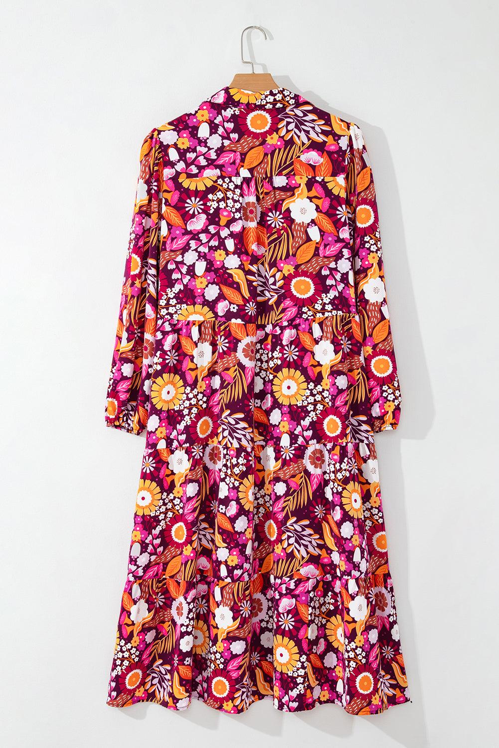 Lange Jurk met Bloemenprint en Kraag - Maxi Dresses - Jurkjes.co