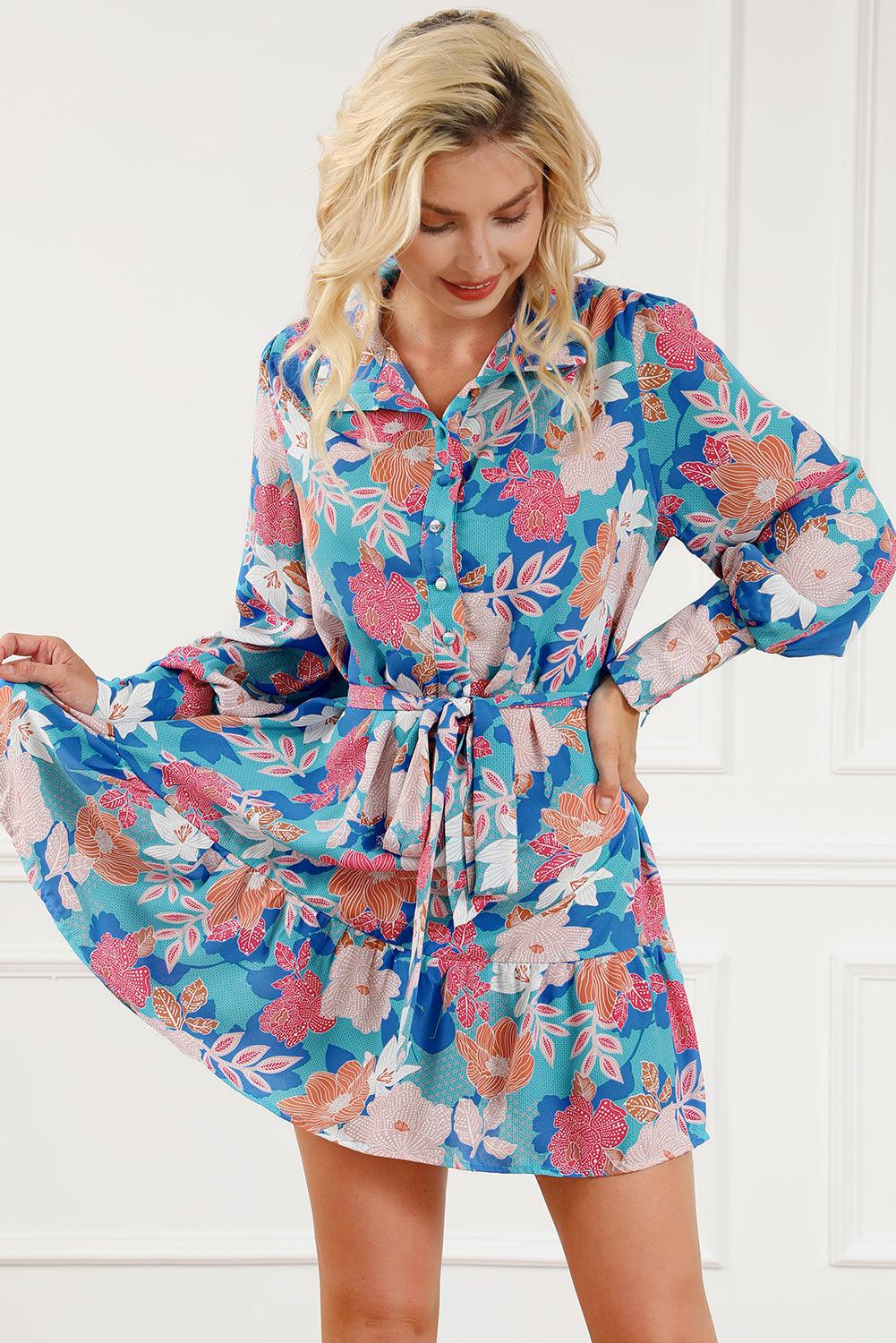 Lantaarnmouw Overhemdjurk met Riem - Floral Dresses - Jurkjes.co