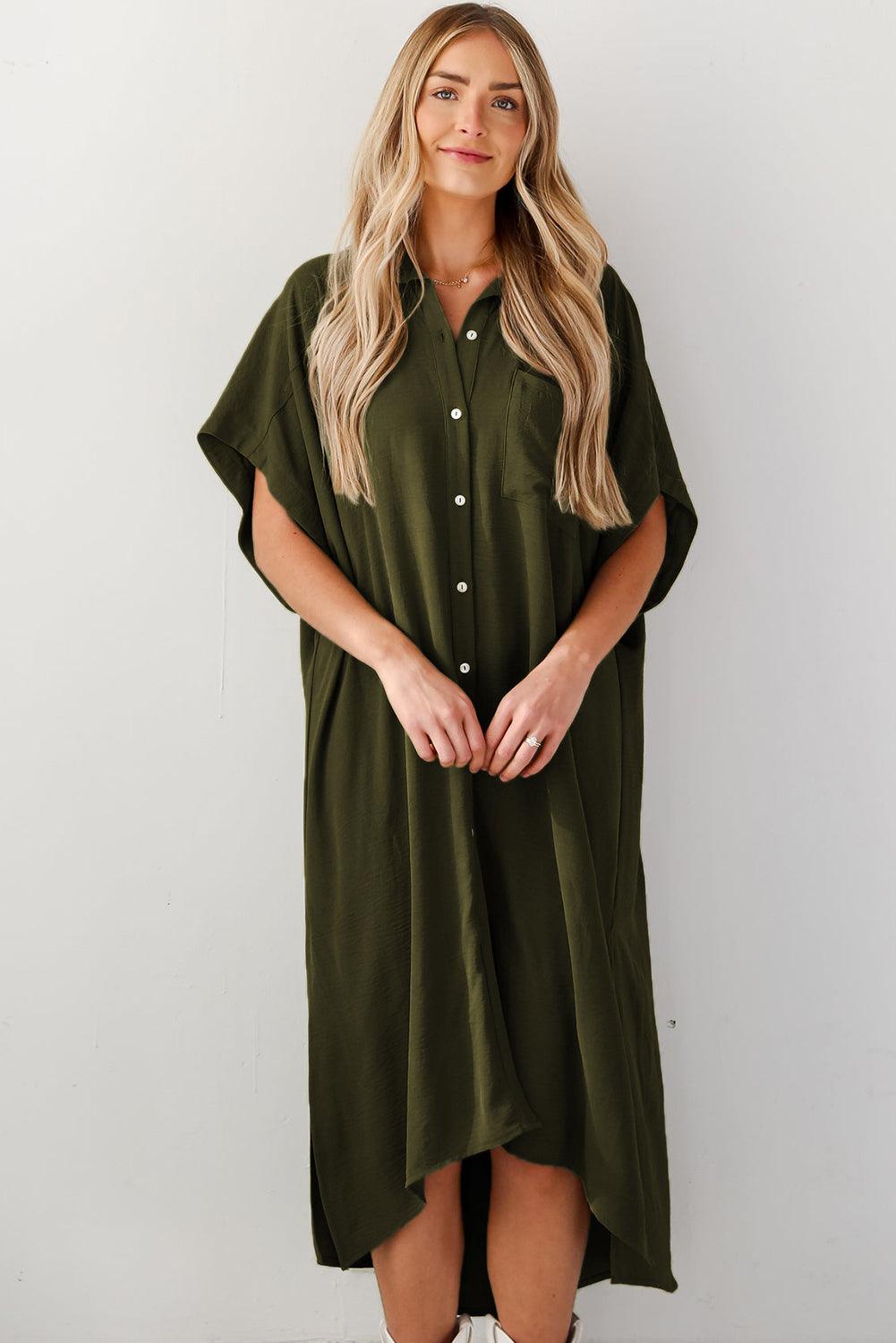 Losvallende High Low Shirtjurk met Korte Mouwen - Maxi Dresses - Jurkjes.co