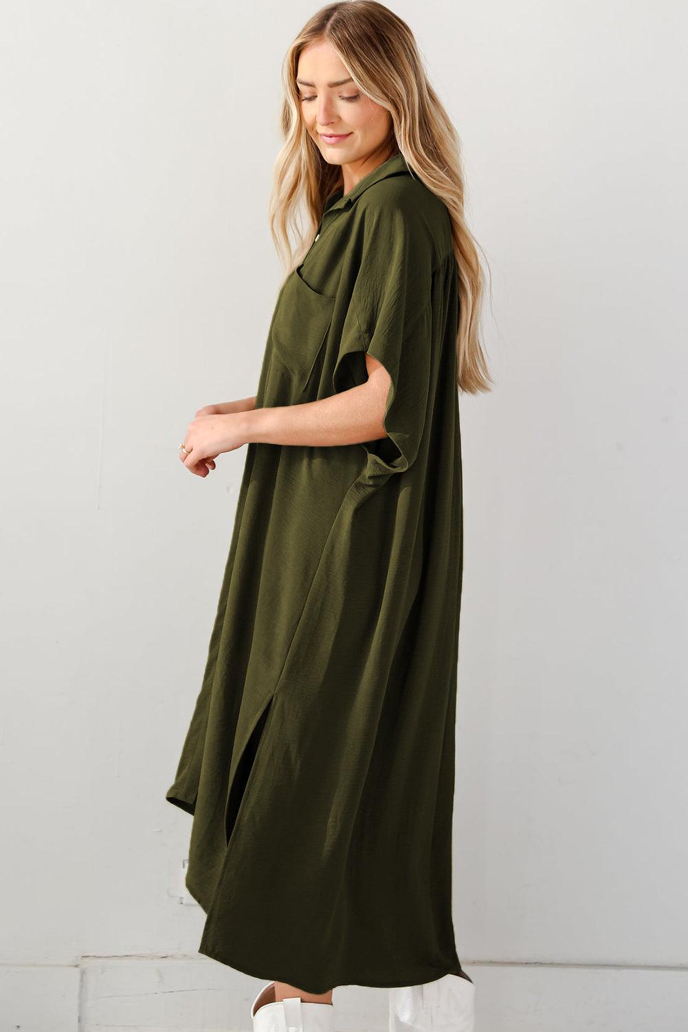 Losvallende High Low Shirtjurk met Korte Mouwen - Maxi Dresses - Jurkjes.co