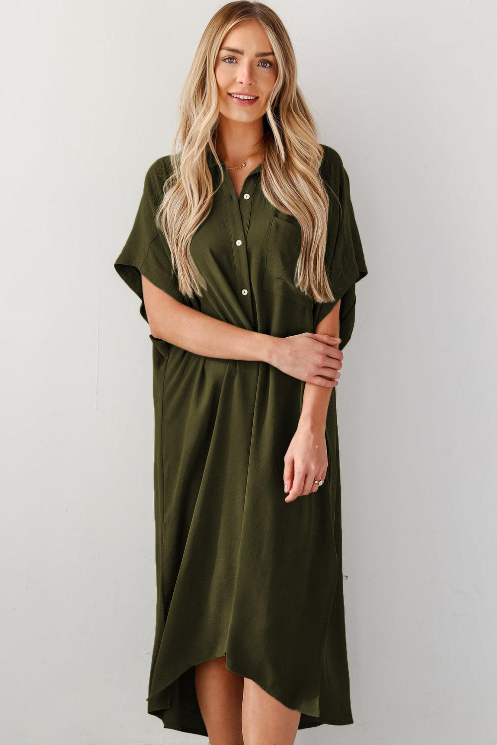 Losvallende High Low Shirtjurk met Korte Mouwen - Maxi Dresses - Jurkjes.co