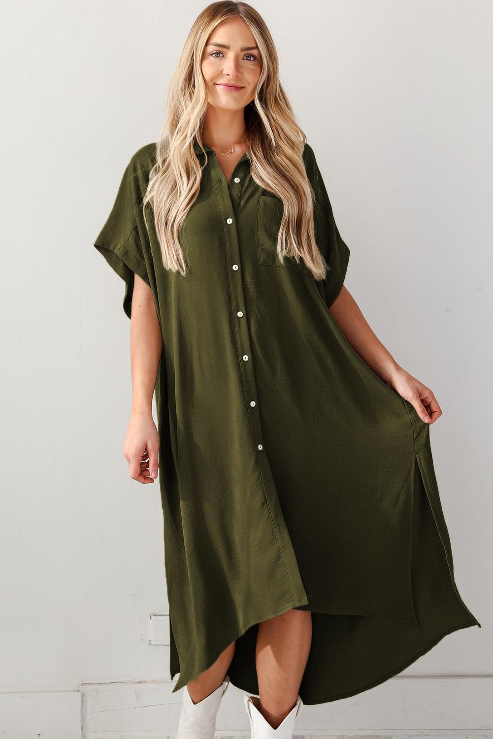 Losvallende High Low Shirtjurk met Korte Mouwen - Maxi Dresses - Jurkjes.co