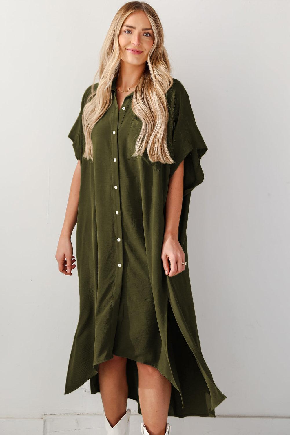 Losvallende High Low Shirtjurk met Korte Mouwen - Maxi Dresses - Jurkjes.co