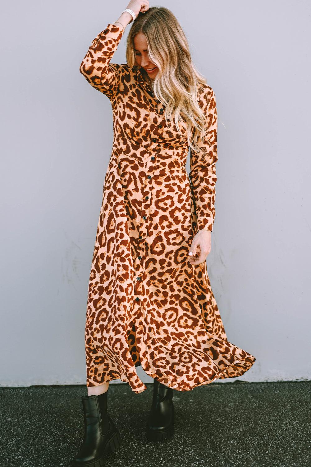 Luipaard Maxi Jurk met Lange Mouwen - Maxi Dresses - Jurkjes.co