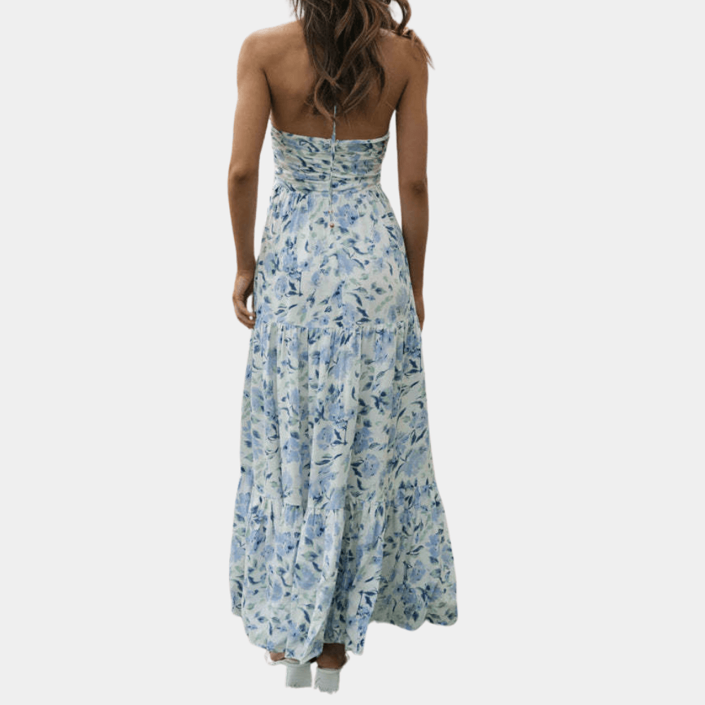 Maxi Jurk met Bloemenprint en Halternek - CB - Dresses - Jurkjes.co