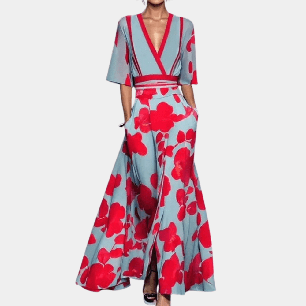 Maxi Jurk met Bloemenprint en V-hals - Dresses - Jurkjes.co