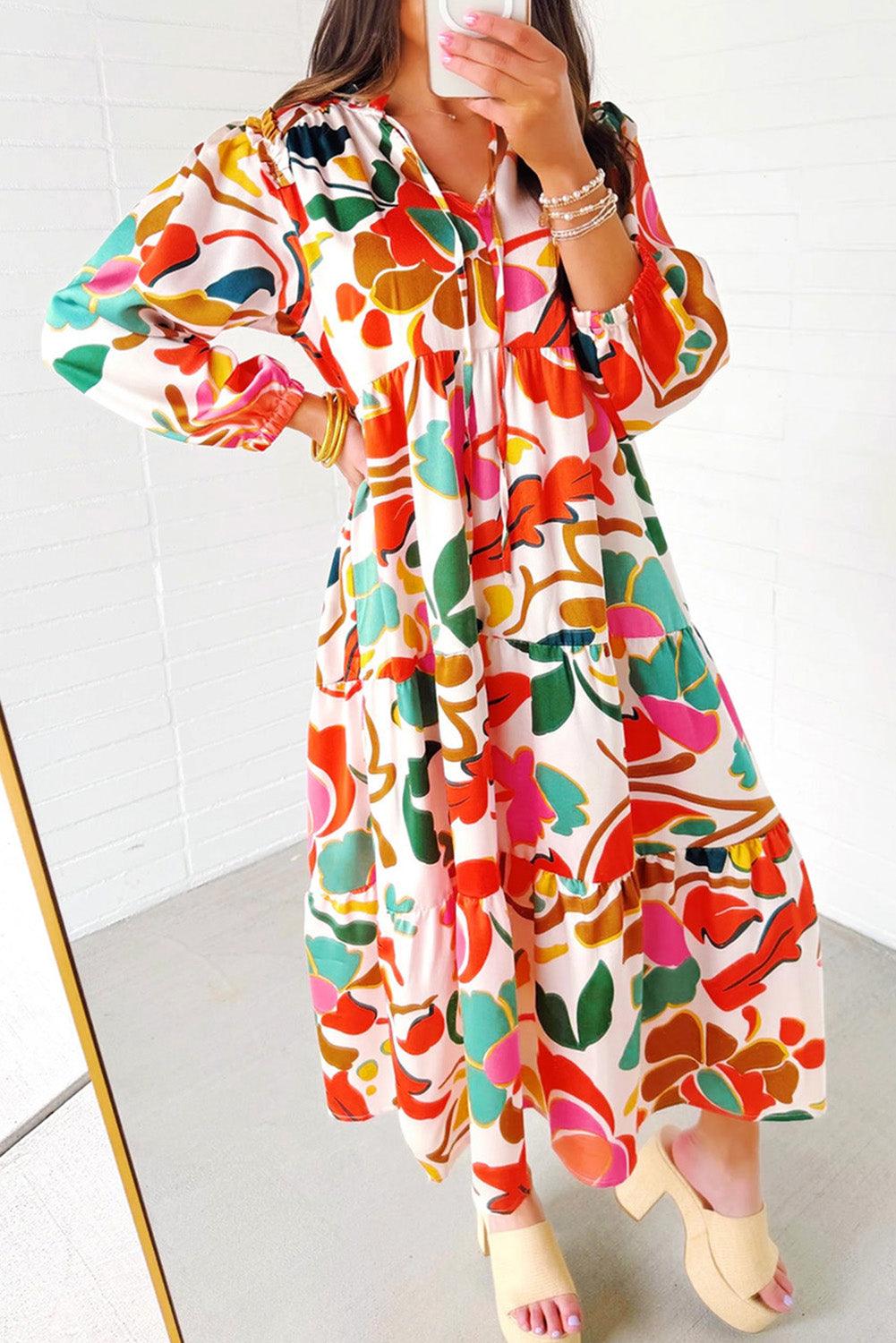 Maxi Jurk met Bloemenprint en V-hals - Maxi Dresses - Jurkjes.co