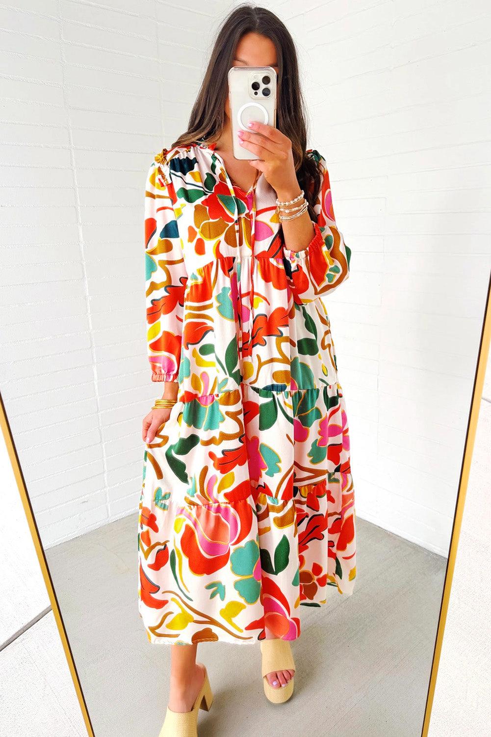 Maxi Jurk met Bloemenprint en V-hals - Maxi Dresses - Jurkjes.co