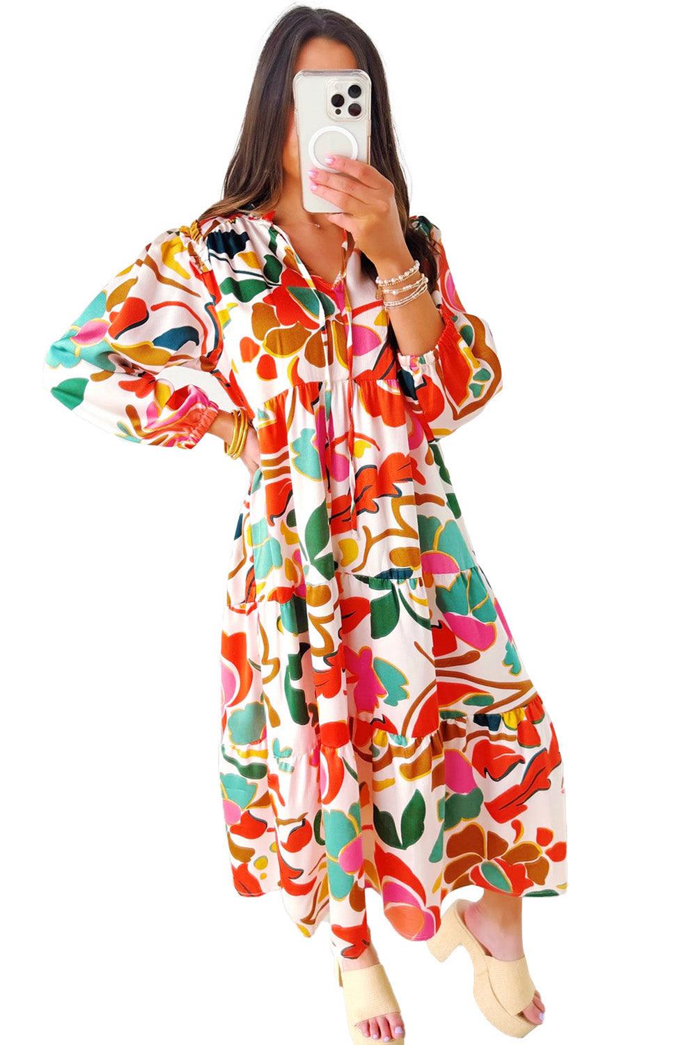 Maxi Jurk met Bloemenprint en V-hals - Maxi Dresses - Jurkjes.co