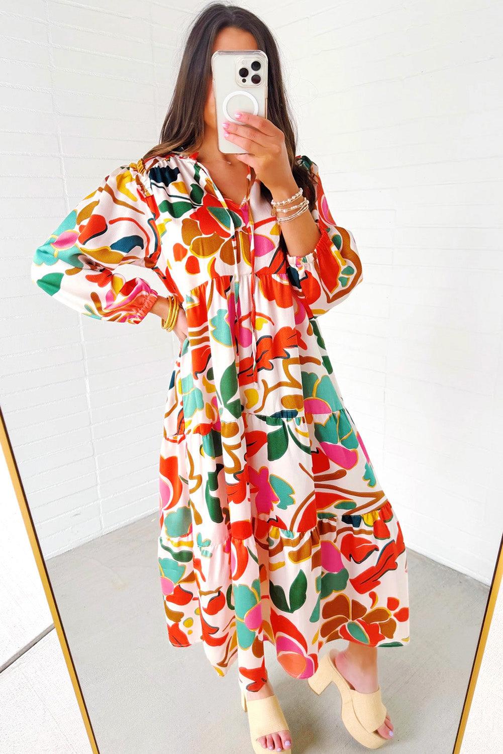 Maxi Jurk met Bloemenprint en V-hals - Maxi Dresses - Jurkjes.co