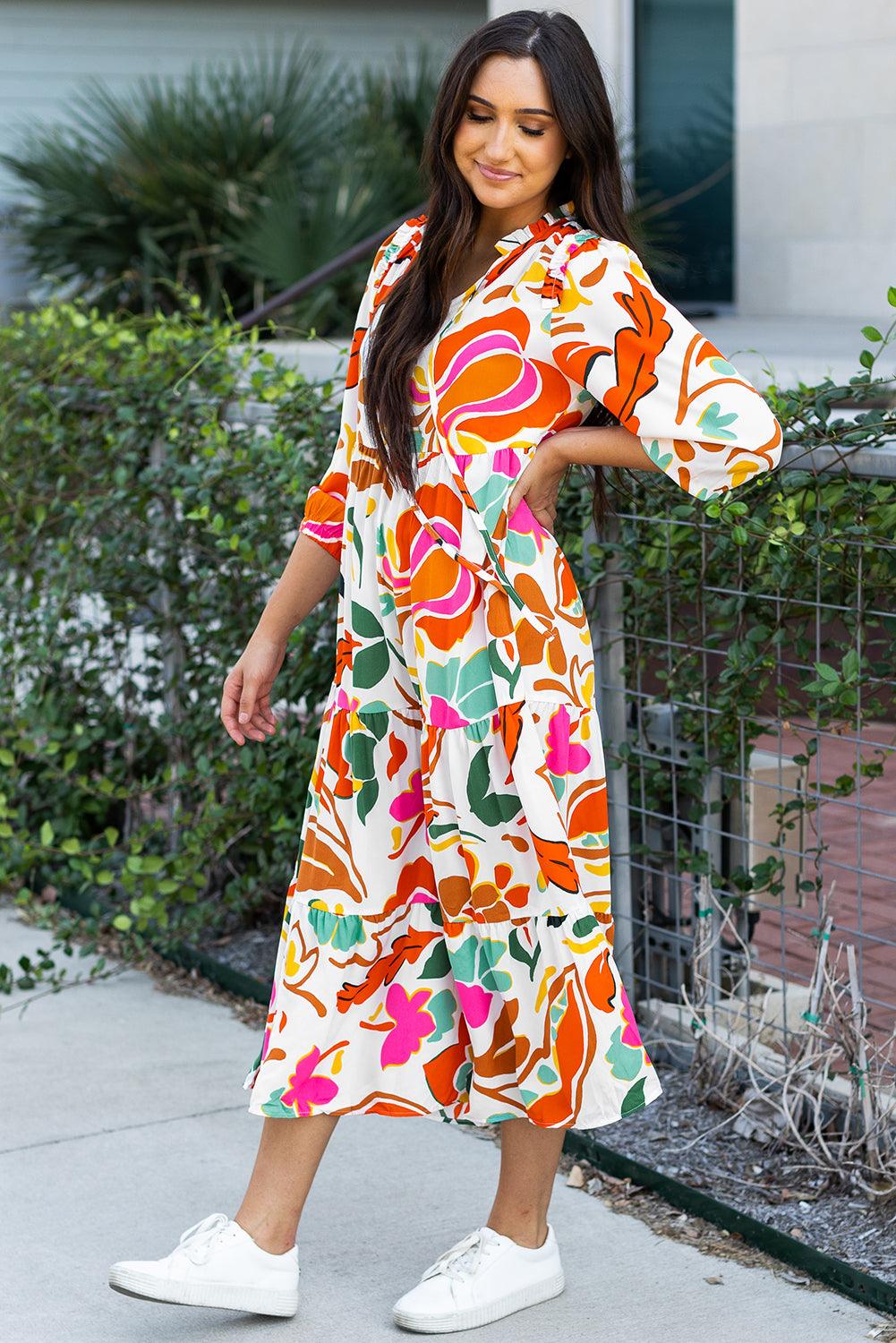 Maxi Jurk met Bloemenprint en V-hals - Maxi Dresses - Jurkjes.co