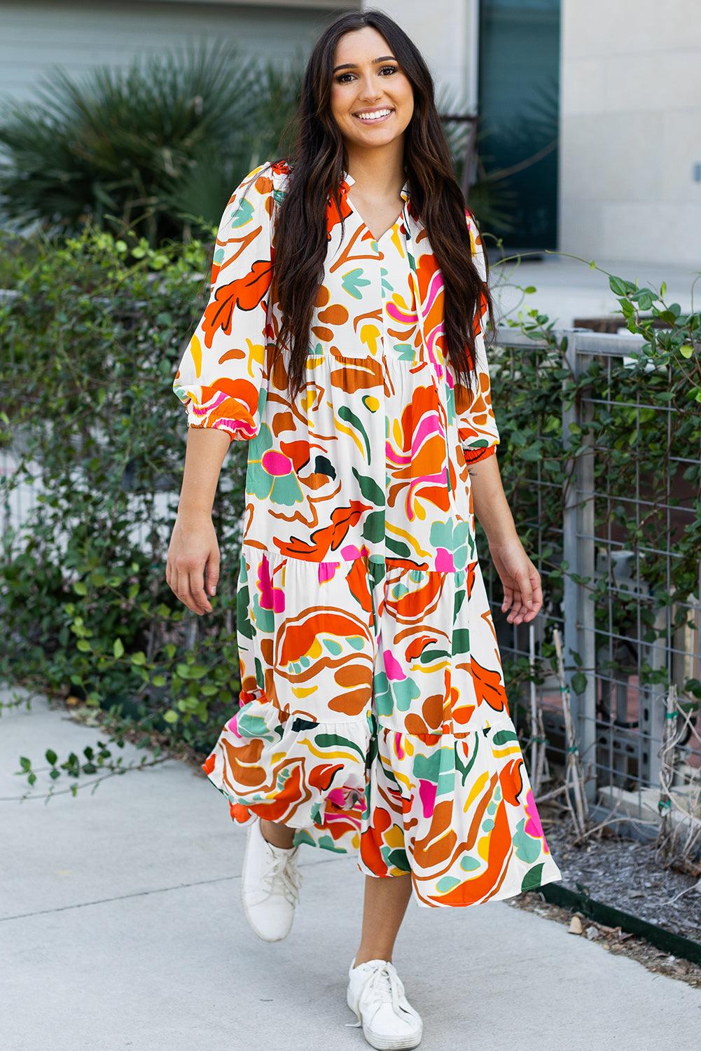 Maxi Jurk met Bloemenprint en V-hals - Maxi Dresses - Jurkjes.co