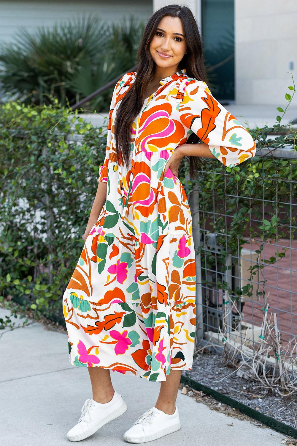 Maxi Jurk met Bloemenprint en V-hals - Maxi Dresses - Jurkjes.co