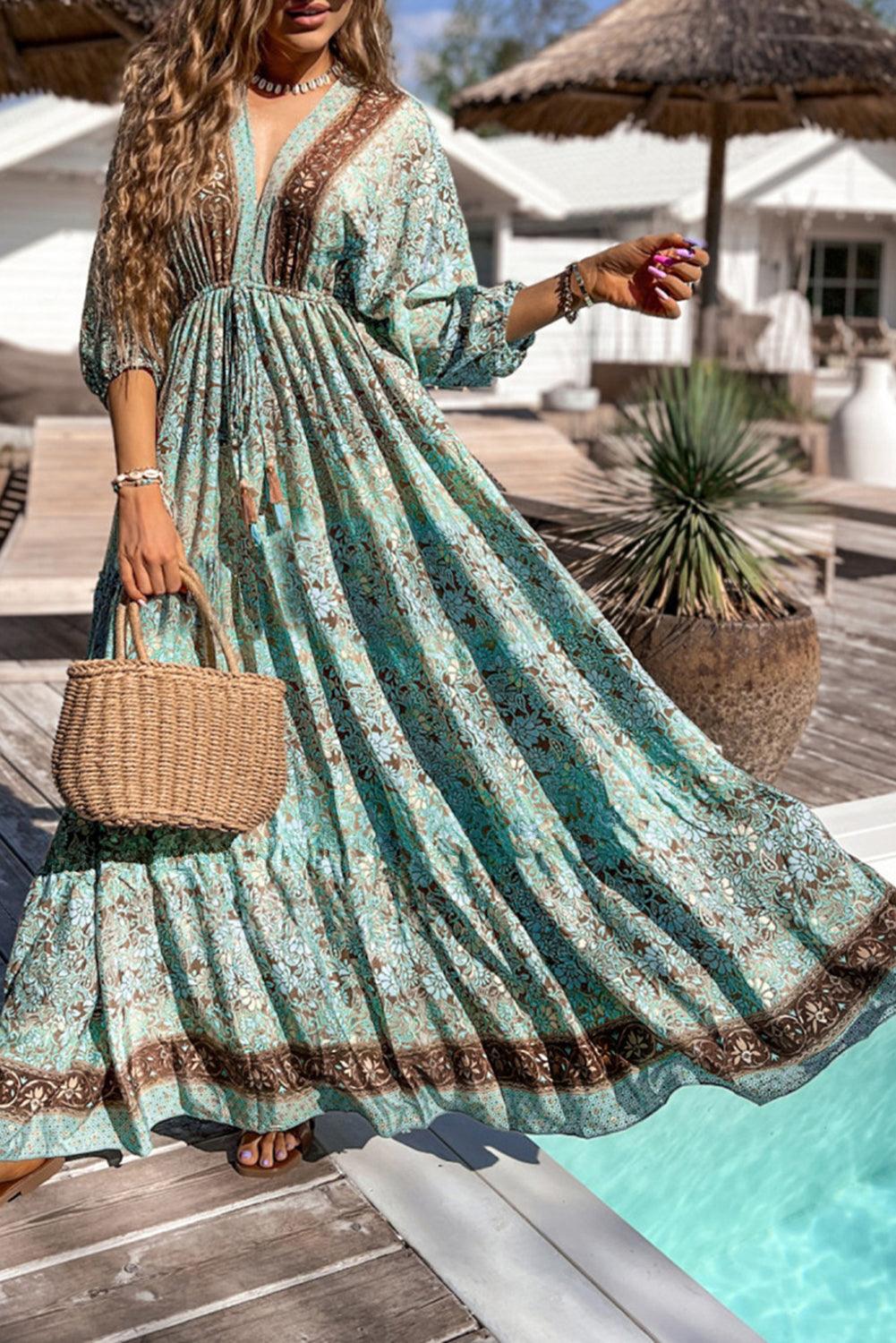 Maxi Jurk met Bohemian Bloemenprint - Floral Dresses - Jurkjes.co