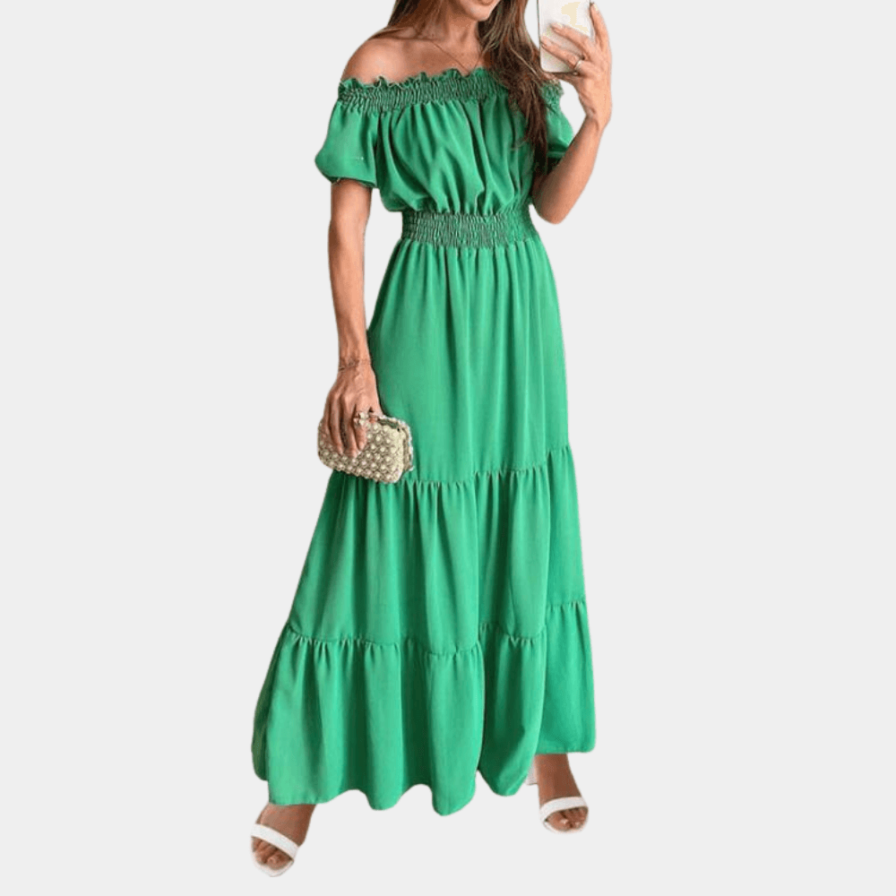 Maxi Jurk met Off Shoulder en Smock - Dresses - Jurkjes.co